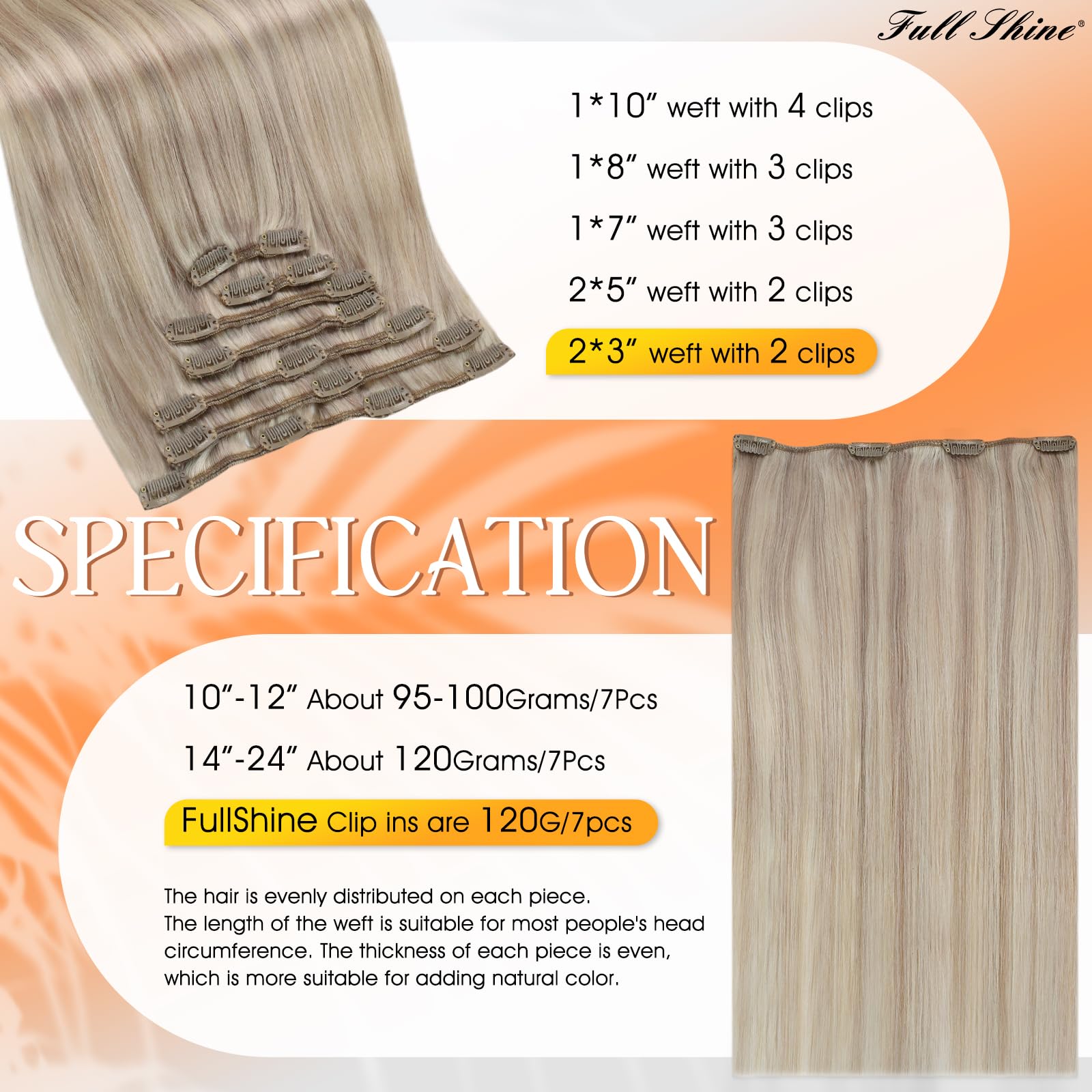 20 Inch Clip in Hair Extensions Real Human Hair - Blonde Highlight Hair Extensions Bundle (3Pcs & 7Pcs) 180Grams for Thick Hair - Natural Look for Daily Wear, Parties & Special Occasions