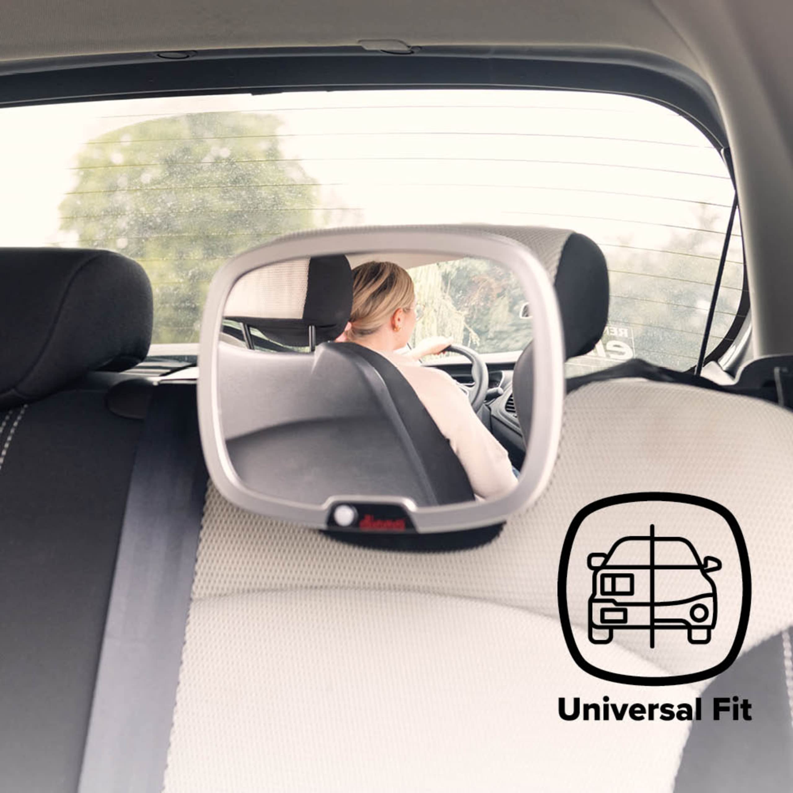 Diono Easy View Plus Baby Car Mirror with LED Light - 360° Rotating Safety Car Seat Mirror for Rear Facing Infants | Shatterproof & Crash Tested | Wide Crystal Clear View for Night Driving | Perfect for Road Trips & Daily Commutes with Baby