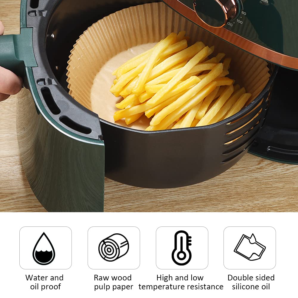 50Pcs Disposable Non-Stick Air Fryer Parchment Paper Liners - Round Oil Proof & Waterproof Baking Sheets for Air Fryer, Microwave & Oven (Brown) - Perfect for Healthy Cooking & Easy Cleanup