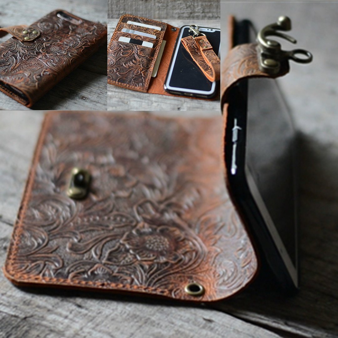 Genuine Leather iPhone Wallet Case with Wrist Strap - Compatible with iPhone 16 Pro Max/15 Plus/15 Pro/14/13 Mini/12 - Premium Handcrafted Brown Leather Phone Case for Daily Use & Travel