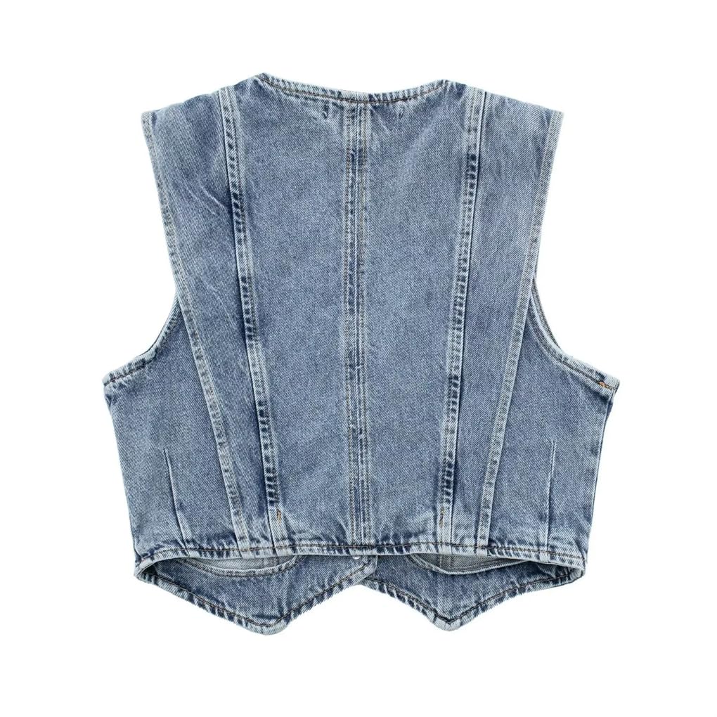 Women's Blue Denim 3-Piece Set - Long Sleeve Jacket, Vest & Flare Shorts | 2024 Vintage Jeans Outfit | Casual Streetwear, Spring Fashion, Weekend Brunch Outfit