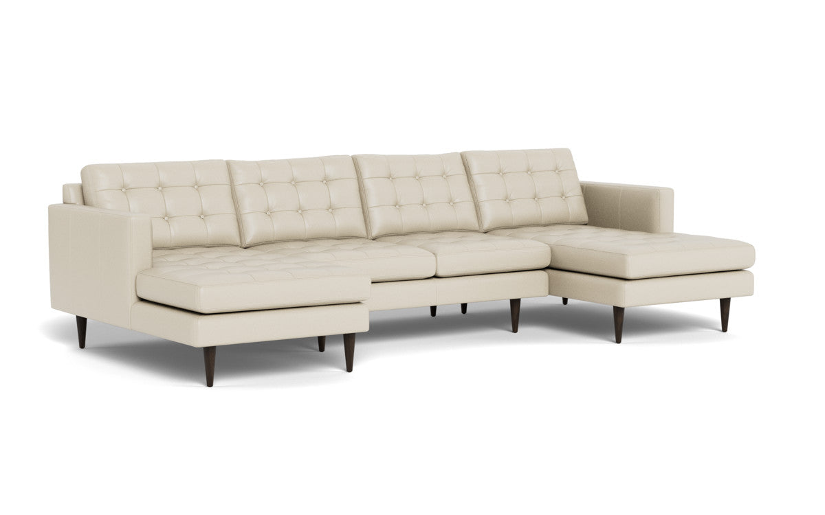 Wallace 126 Genuine Leather Double Chaise U-Shaped Sectional Sofa - Modern Living Room Furniture for Home Theater & Family Gatherings