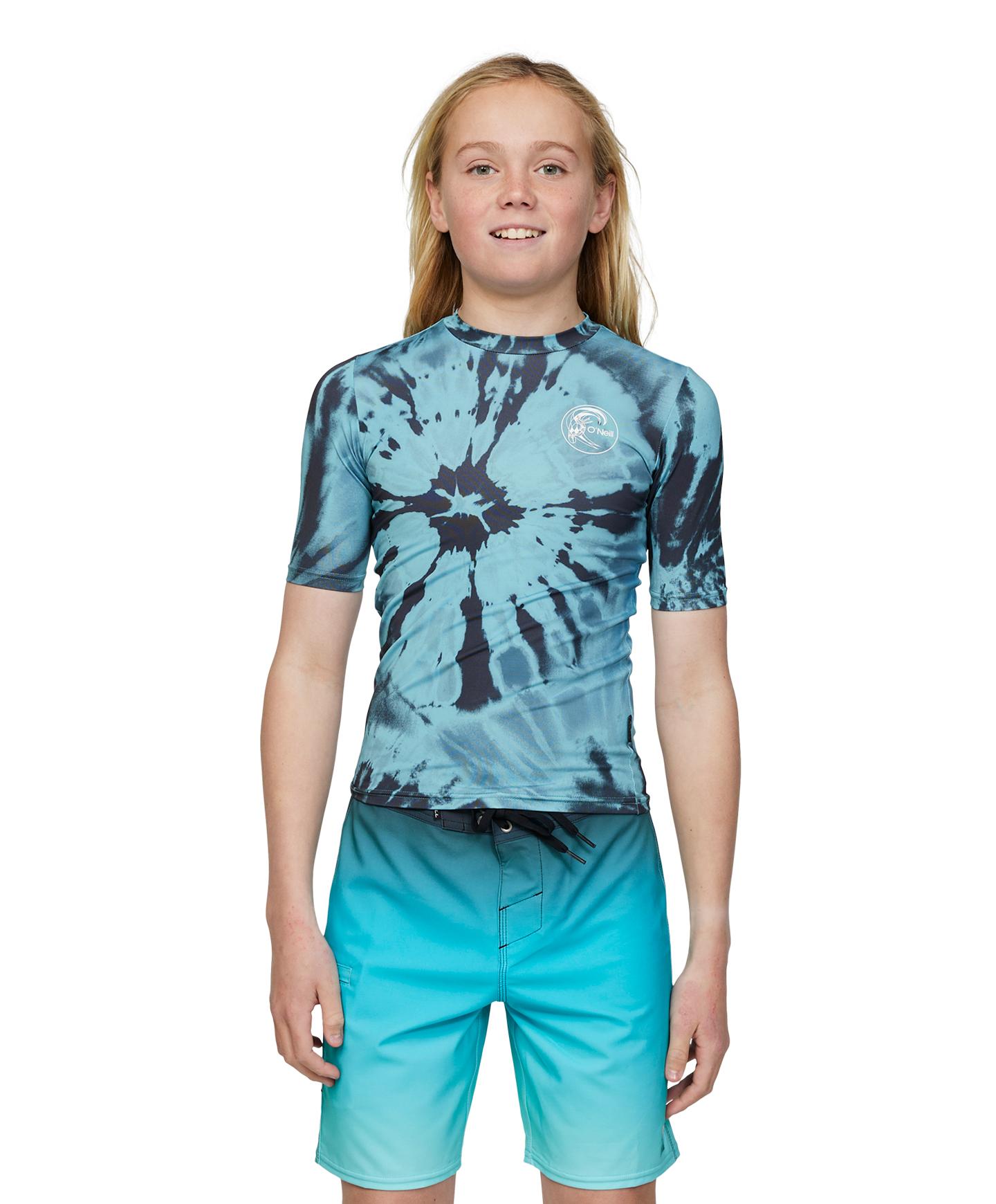 O'Neill Boys Tie Dye Short Sleeve UV Protection Rash Guard Shirt for Swimming, Surfing & Beach Activities
