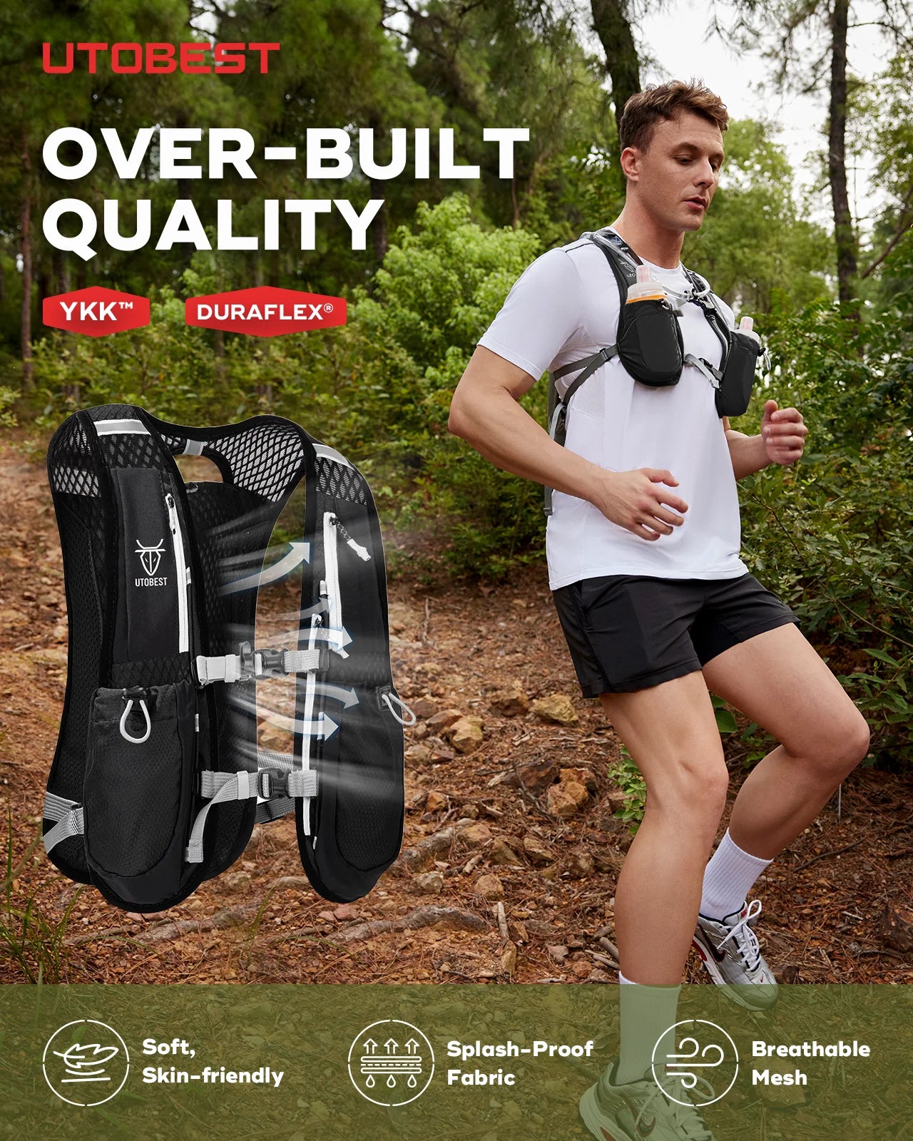 UTOBEST 5L Ultra Lightweight Hydration Vest Pack - Trail Running Backpack with 1.5L Water Bladder for Marathon, Hiking, Cycling & Outdoor Adventures | Perfect for Runners, Bikers & Hikers