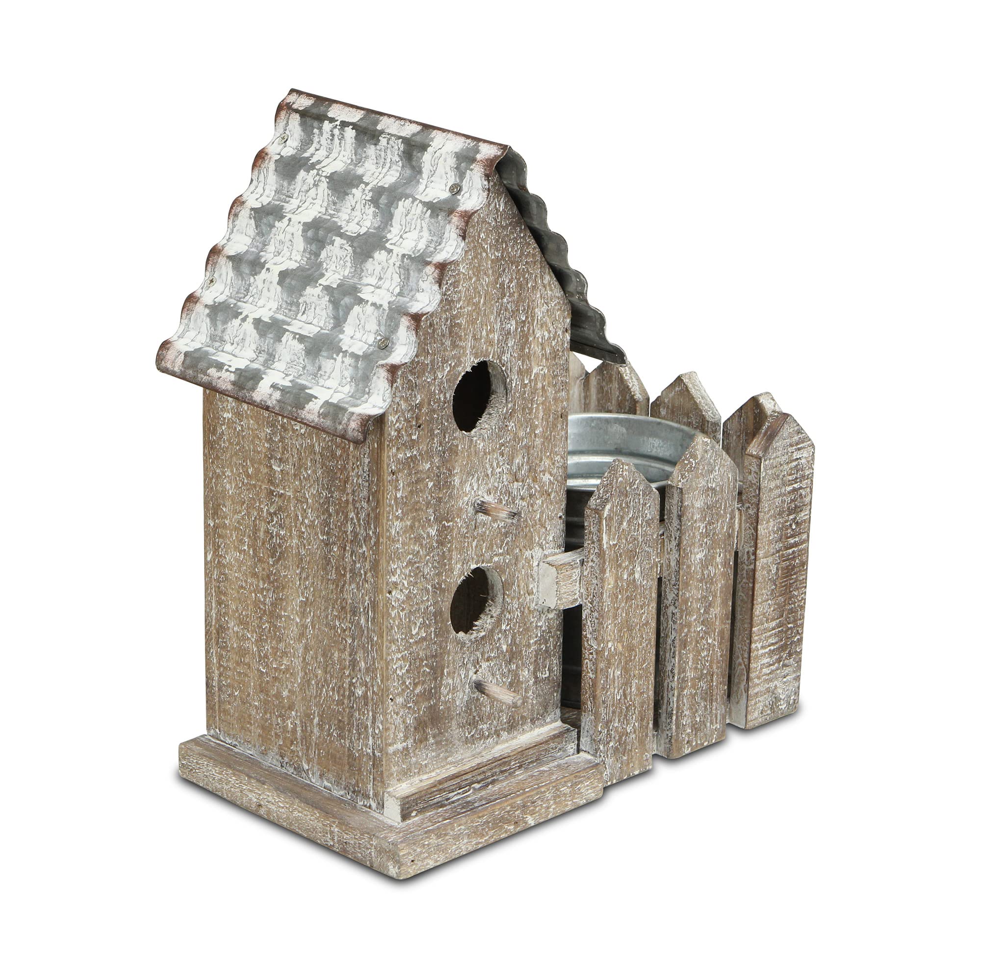 Cheung's 2-Story Metal Bird House with Galvanized Pot - Outdoor Garden Decoration for Backyard, Patio & Lawn - Brown Rustic Birdhouse for Wild Birds
