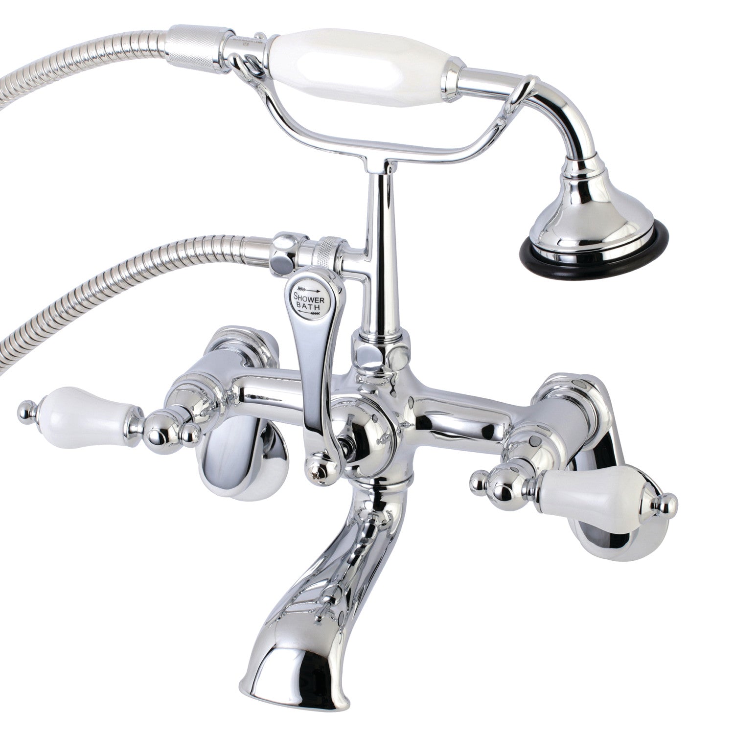 Vintage Clawfoot Tub Faucet with Hand Shower - 3 Handle Wall Mount 2 Hole Bath Faucet in Polished Chrome - Perfect for Antique & Freestanding Bathtubs