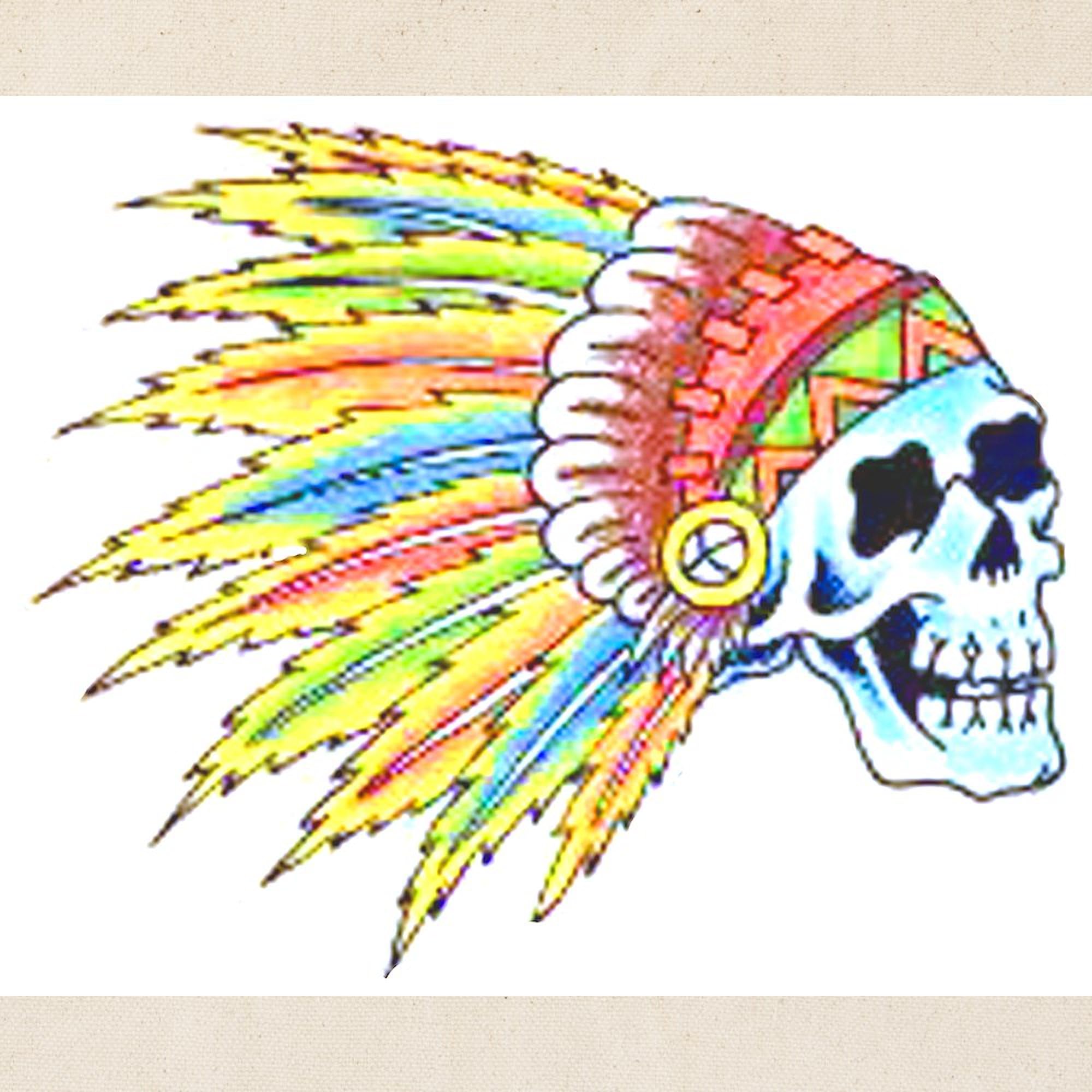 Indian Chief Skull Tattoo Canvas Tote Bag - Eco-Friendly Reusable Grocery Shopping Bag for Women & Men | Perfect for Beach, Market & Everyday Use