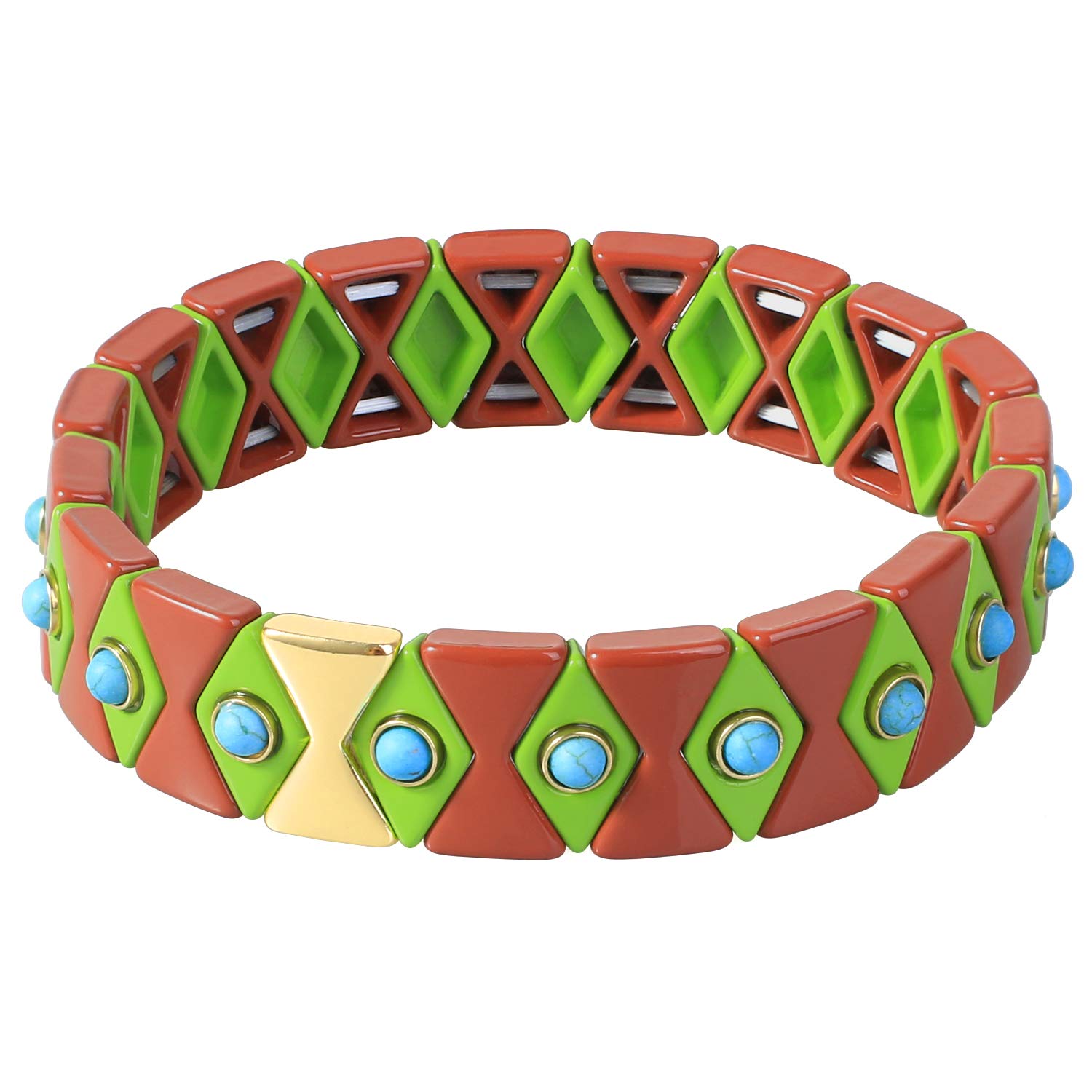 KELITCH Women's Colorful Arrow Square Beaded Stretch Bracelet Set - Fashion Enamel Adjustable Bangle for Casual Wear, Party & Gift Giving
