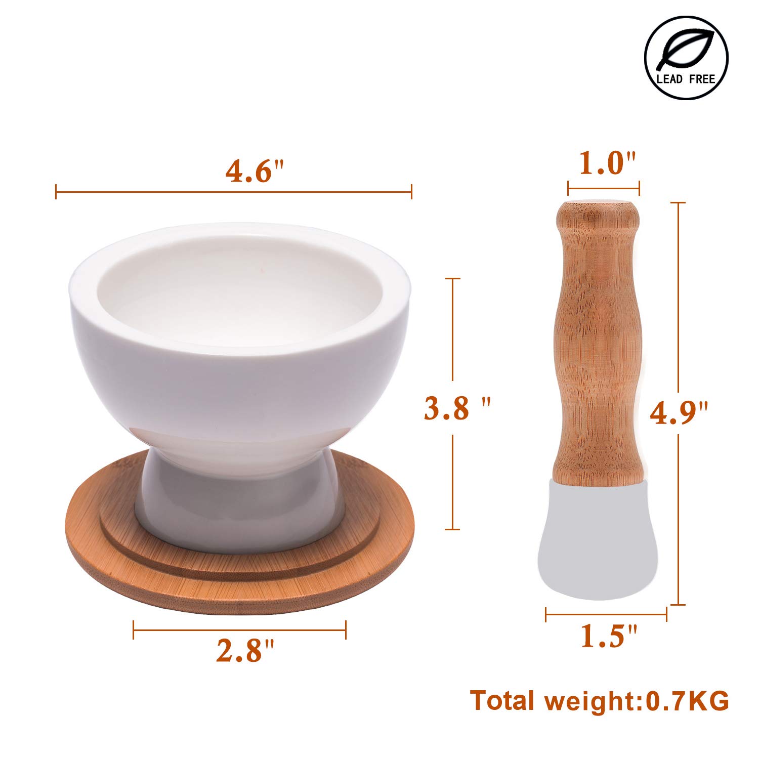 Premium Porcelain Mortar and Pestle Set - Spice Grinder, Herb Crusher, Pill Crusher & Pesto Maker - Non-Slip Base - Perfect for Guacamole, Seasonings & Paste - Ideal Kitchen Gift for Cooking Enthusiasts