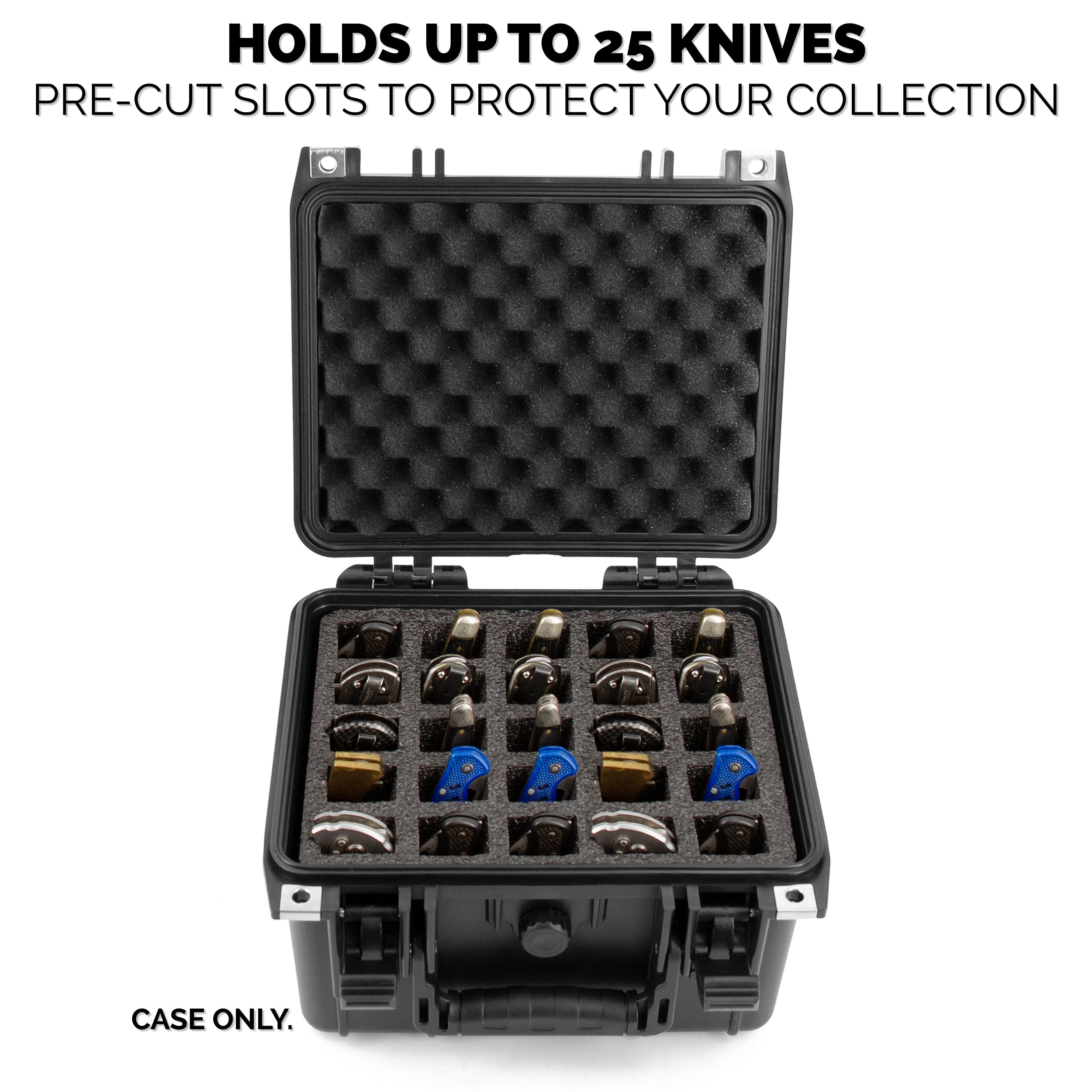 CASEMATIX 25 Folding Knife Case - Lockable Knife Storage for 4.0 to 5.5 Inch Folded Knives - Waterproof Blade Holder & Organizer (Case Only) - Perfect for Hunting, Camping & Outdoor Knife Protection