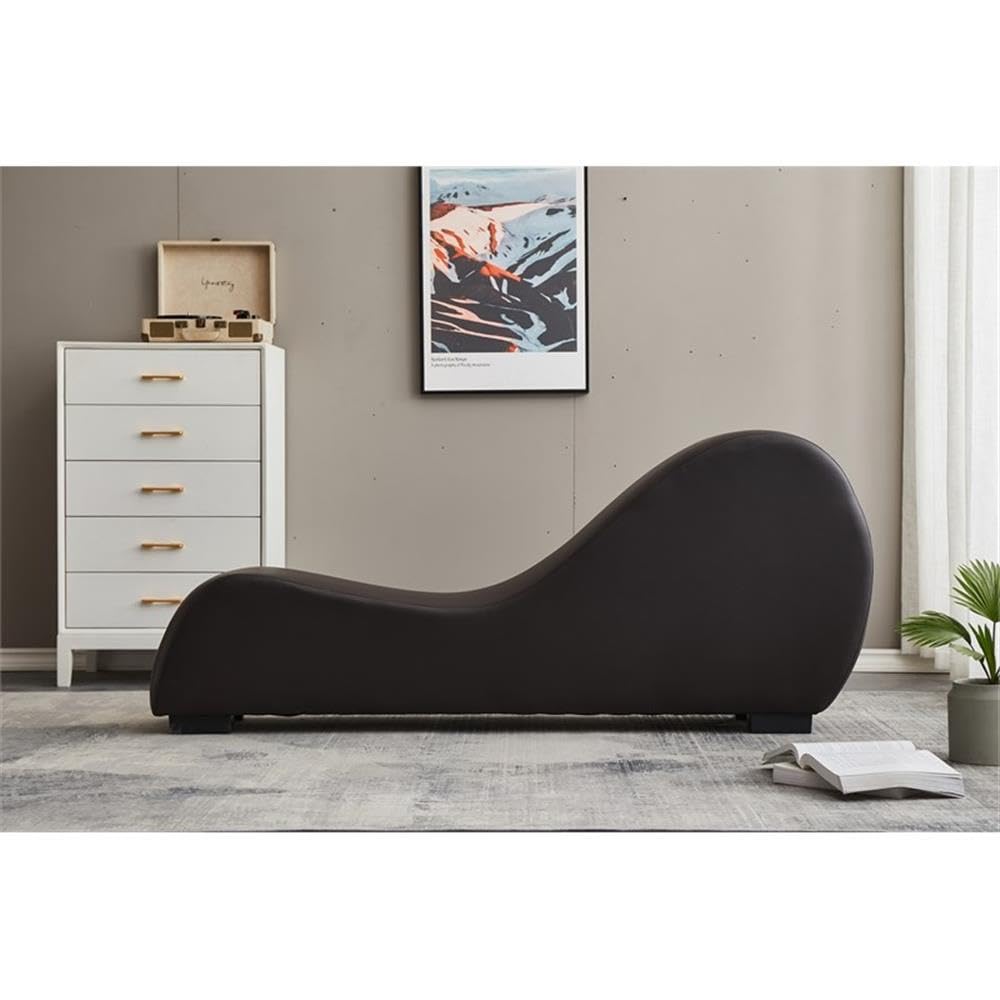 Premium Faux Leather Yoga Chaise Lounge Chair for Relaxation & Stretching - Brown | Home Gym, Meditation & Living Room Comfort Furniture