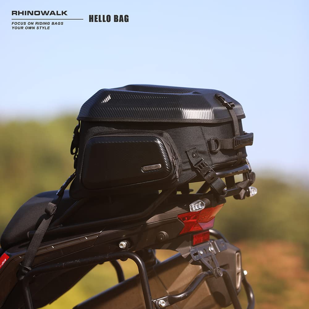 Rhinowalk 35L Expandable Waterproof Motorcycle Tail Bag - All Weather Travel Luggage with Sissy Bar Straps for Trunk & Rack (Carbon Black) - Perfect for Road Trips, Commuting & Adventure Riding