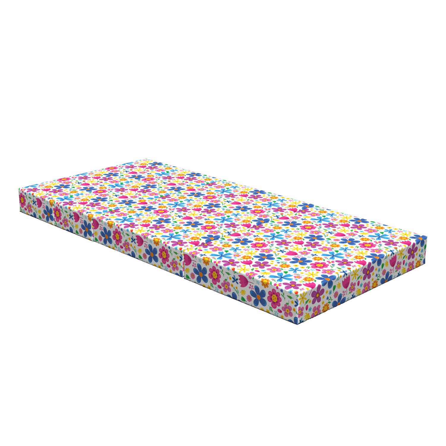 Ambesonne Floral Foldable Mattress - Funny Spring Cartoon Flowers Design, 74.8