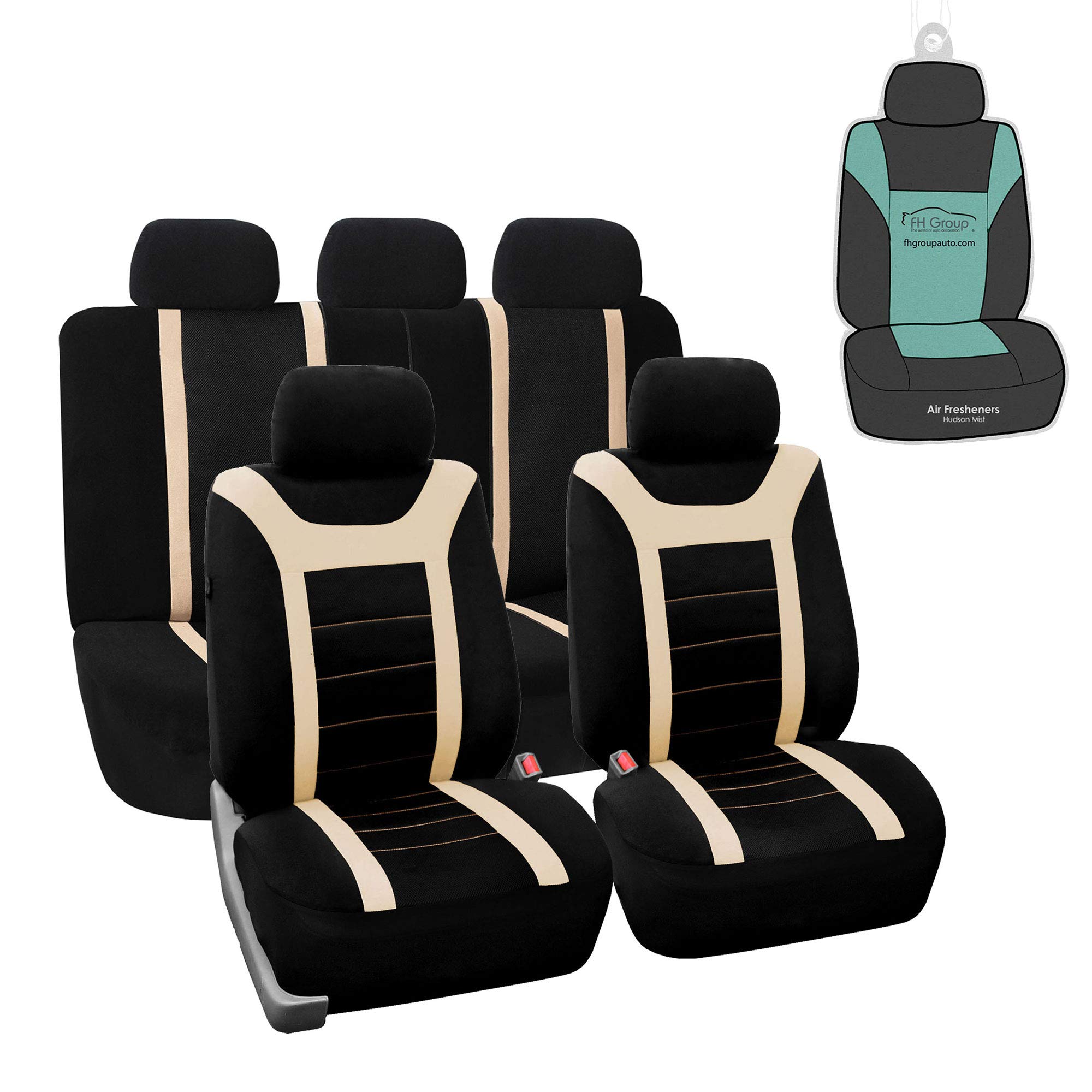 FH Group Universal Fit Car Seat Covers Full Set - Beige Sports Design with Airbag Compatibility for Trucks, SUVs & Vans | Durable Seat Protectors for Daily Commute, Road Trips & Family Travel