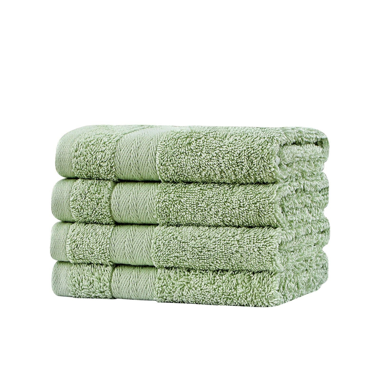 Linenland 4-Piece Cotton Bath Towel Set - Soft & Absorbent Sage Green Washcloths for Spa, Bathroom & Luxury Home Decor