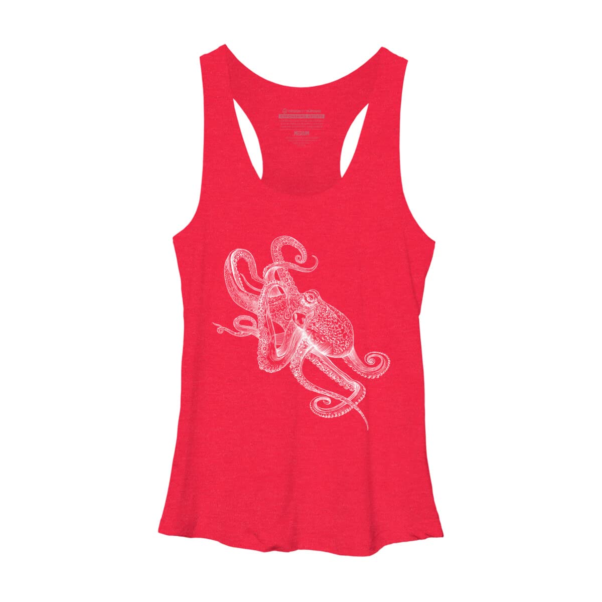 Design By Humans Women's White Octopus Graphic Racerback Tank Top - Soft Cotton Athletic Shirt for Yoga, Gym & Summer Outfits