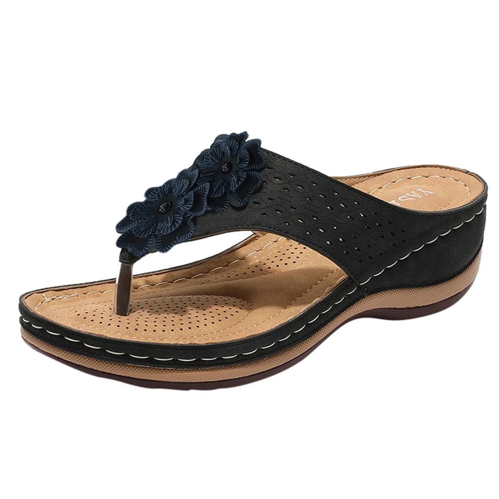Women's Floral Wedge Flip Flops Sandals - Size 13 Casual Comfortable Outdoor Beach Slippers for Summer Walking, Vacation & Poolside Relaxation