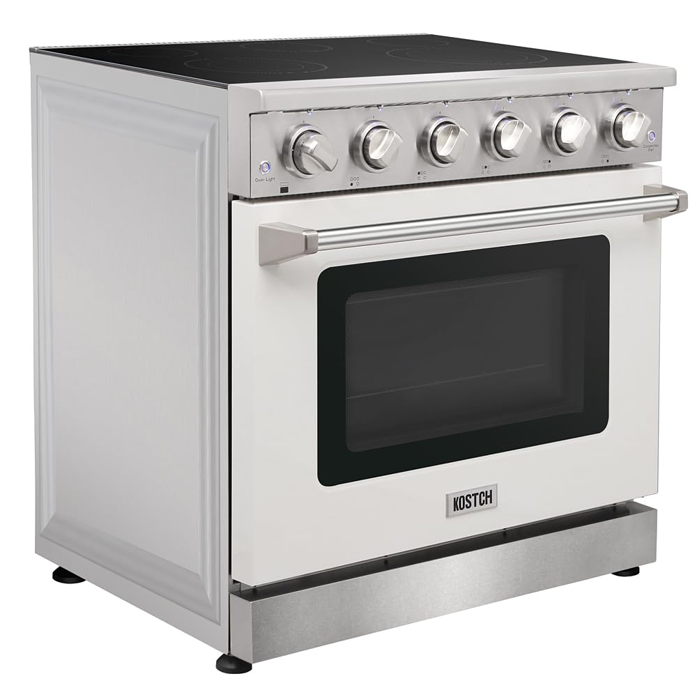 36 Inch Stainless Steel Electric Range with 5-Burner Glass Cooktop & 6.0 Cu. Ft. Convection Oven - KOS-36RE06H White | Professional Kitchen Appliance for Home Cooking, Baking & Entertaining
