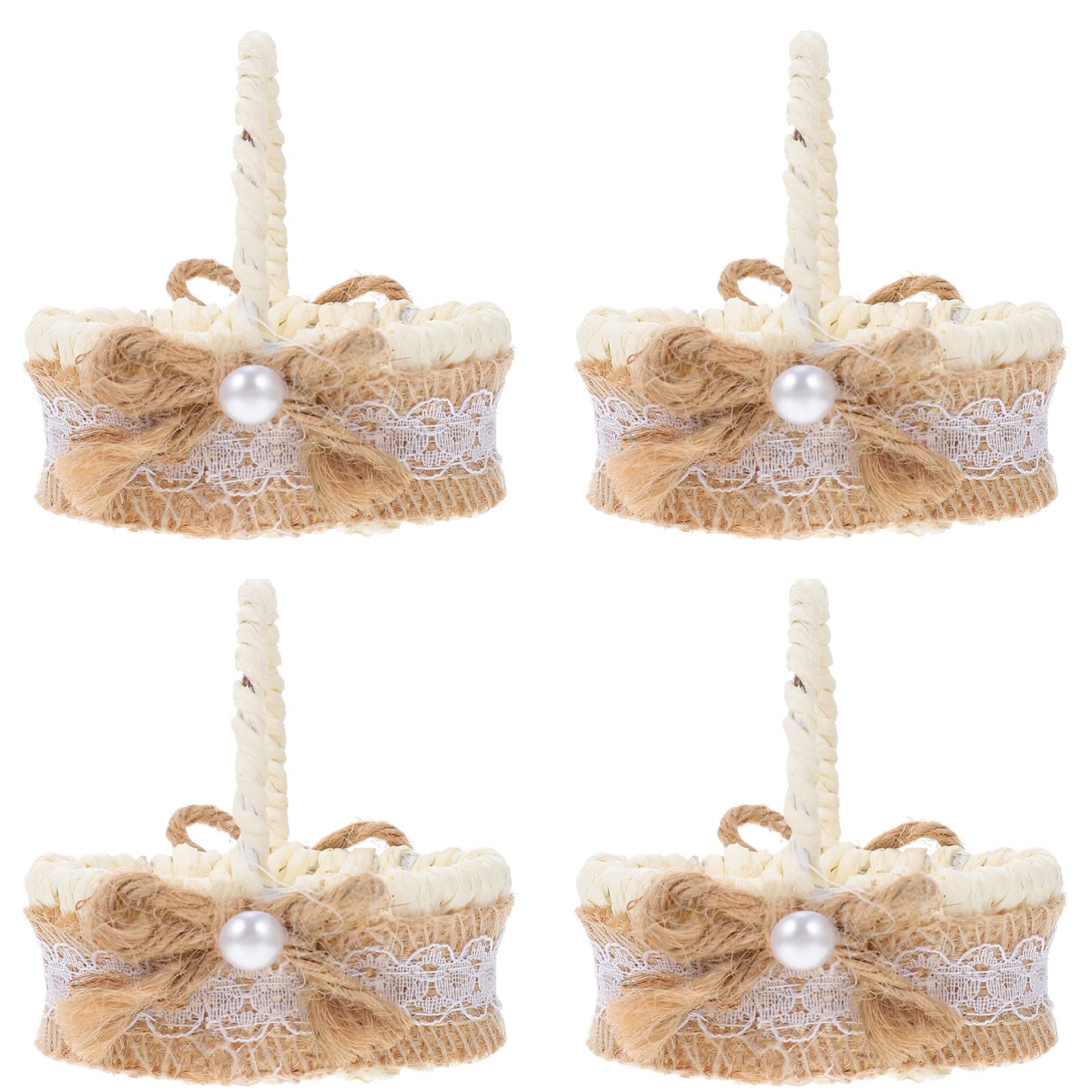 HEMOTON 4 Pack Mini Woven Storage Baskets with Handles - Small Oval Decorative Baskets for Home Organization | Perfect for Bathroom, Kitchen, Office & Mexican Candy Display