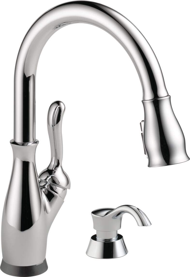 Delta Leland Single-Handle Touch Kitchen Faucet with Pull Down Sprayer and Soap Dispenser - Chrome Finish Touch2O Technology Magnetic Docking Spray Head for Modern Kitchens and Home Renovations