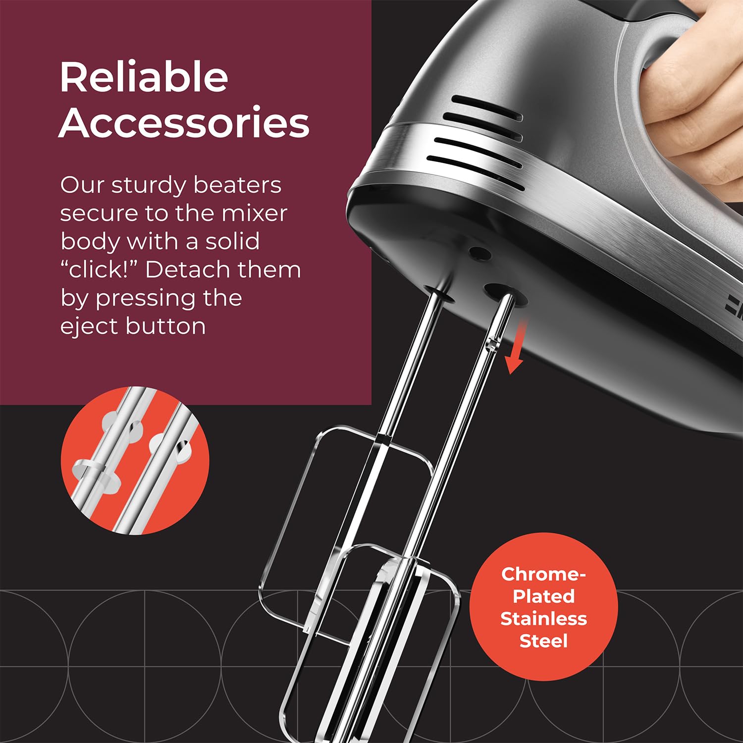 Mueller Electric Hand Mixer - 5 Speed 250W Turbo with Snap-On Storage Case & 4 Stainless Steel Attachments | Perfect for Whipping Cream, Mixing Cookies, Brownies, Cakes & Dough | Ideal for Home Baking, Holiday Cooking & Professional Kitchen Use
