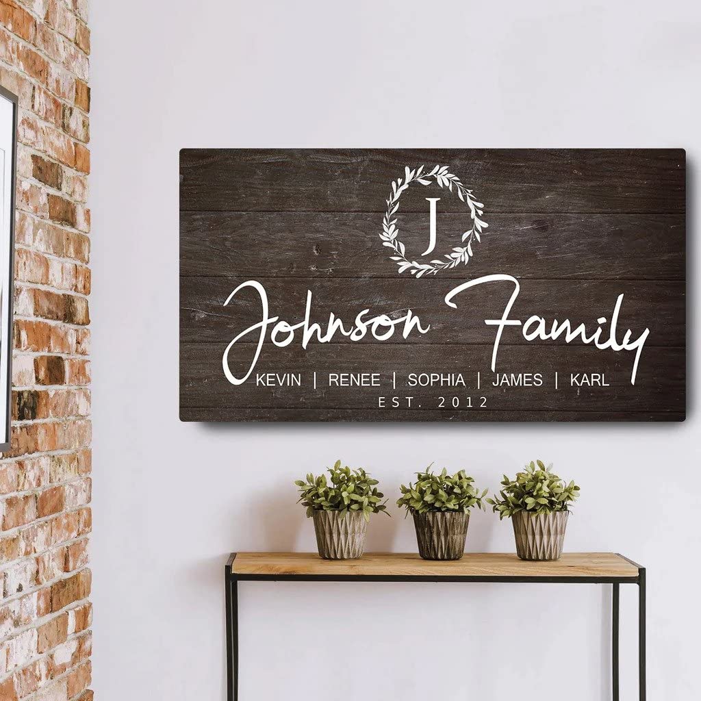 Personalized Family Name Sign - Custom Last Name Wall Decor Canvas for Living Room, Fireplace, Kitchen & Front Door - Monogram Family Art with Dark Background - 36x12 Inches - Perfect for Home Decor, Housewarming Gifts & Farmhouse Style Interiors