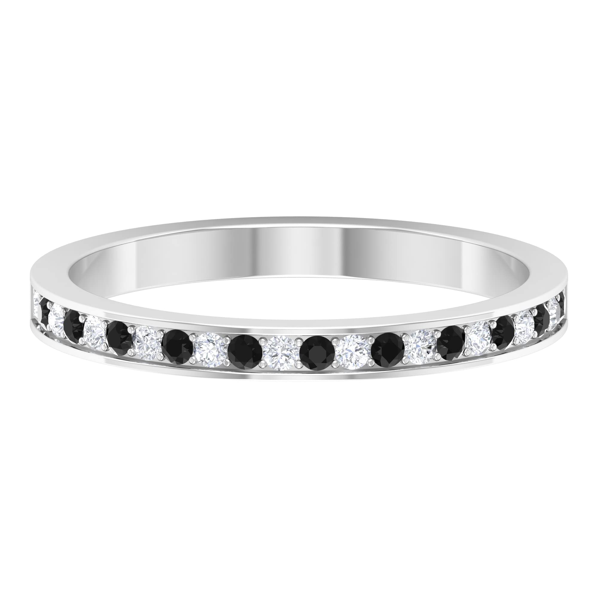 1/2 CT Black Spinel & Diamond Ring - 14K Solid Gold Half Eternity Band for Women - Elegant Wedding, Engagement & Anniversary Jewelry Gift