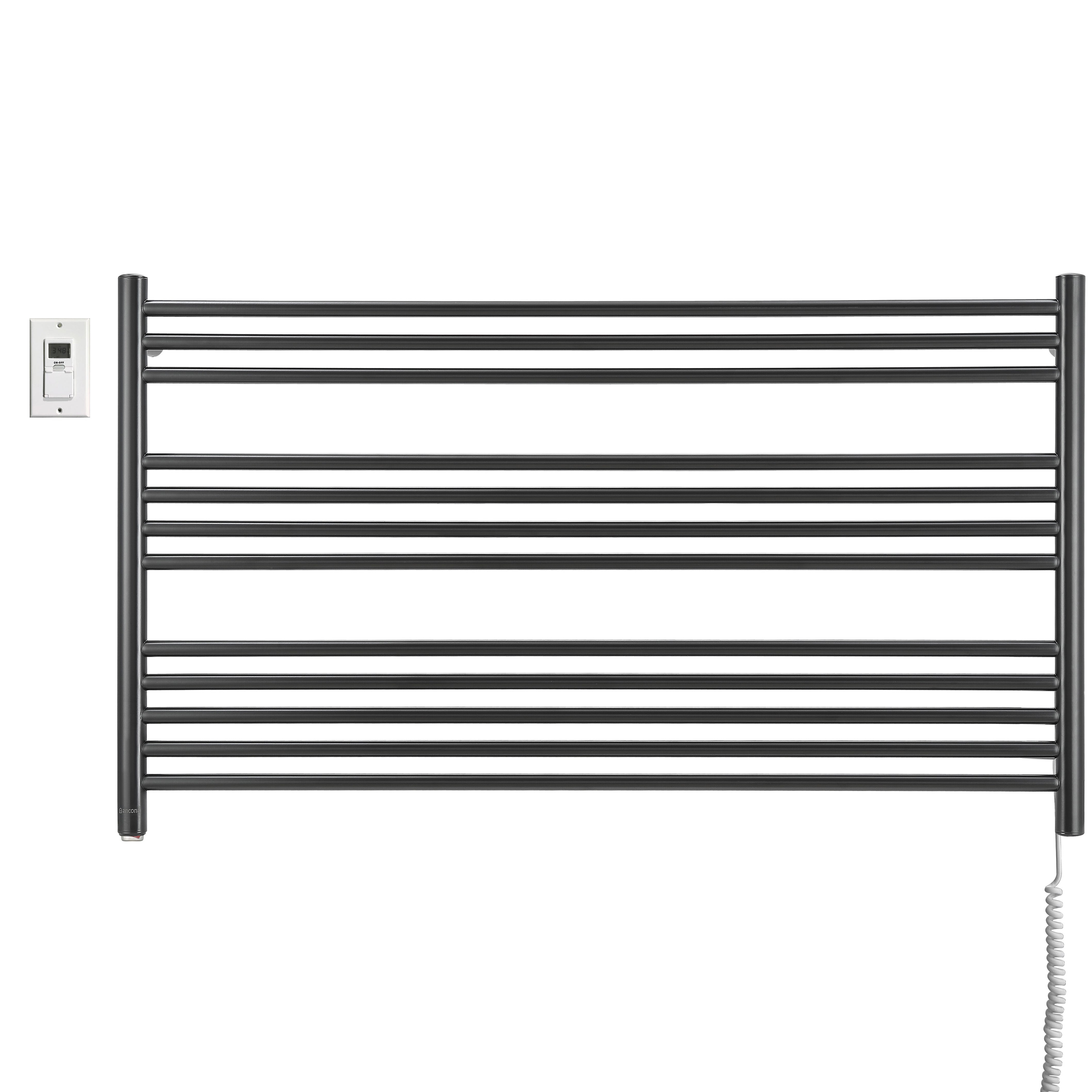 Ancona Amplia Dual 12 Bar Hardwired & Plug-in Electric Towel Warmer - Matte Black Finish with Digital Wall Timer - Perfect for Bathroom, Spa & Luxury Home Use