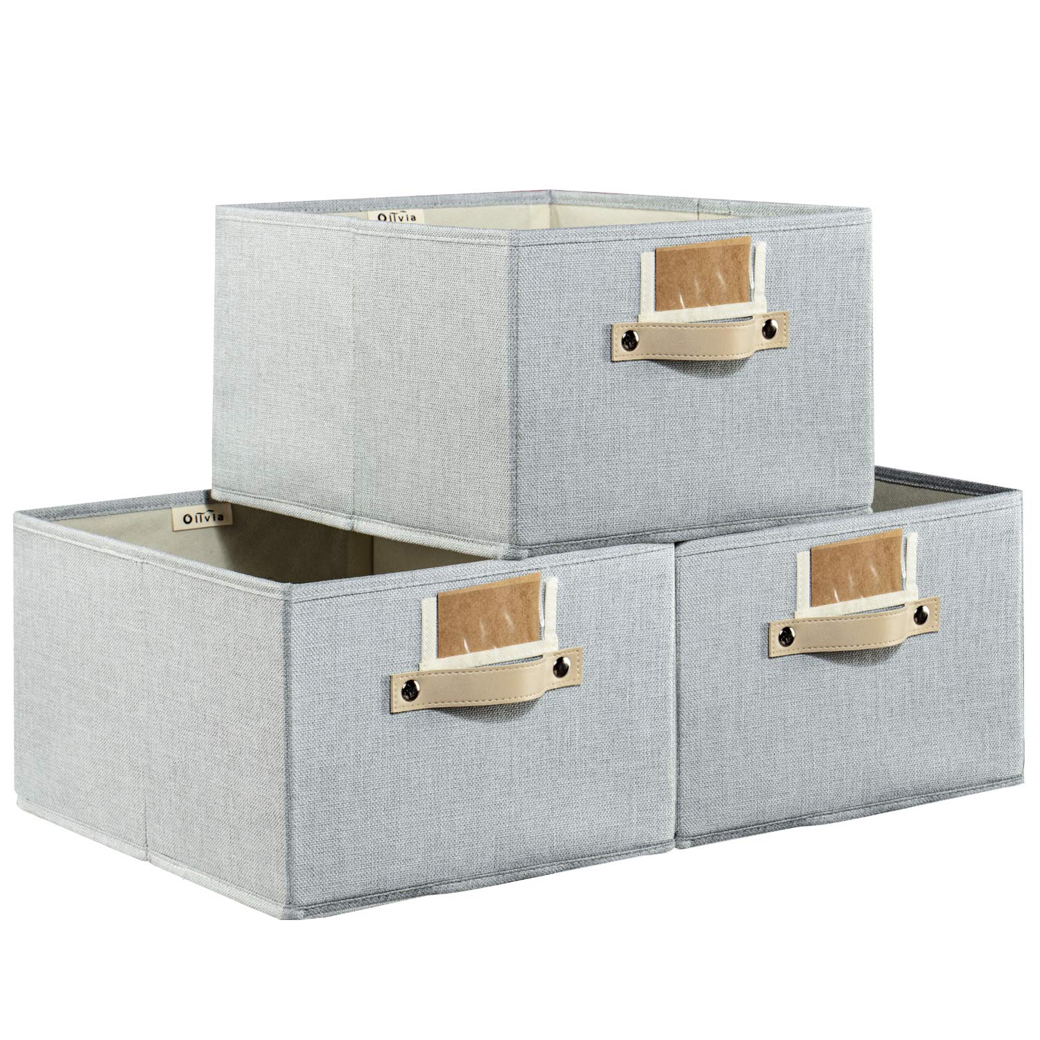 Foldable Storage Bins Set of 3 - Rectangle Fabric Storage Baskets with Labels for Home & Office Organization | Sturdy Decorative Storage Boxes for Shelves, Closet, Bedroom & Living Room