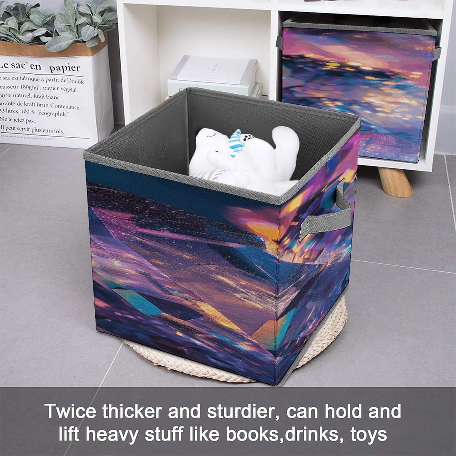 Iridescent Crystal Rock Printed Collapsible Storage Cubes - 10.6×10.6 Inch Foldable Organizer Bins with Handles for Home, Office & Closet Organization | Space-Saving Storage Solution for Toys, Books & Accessories