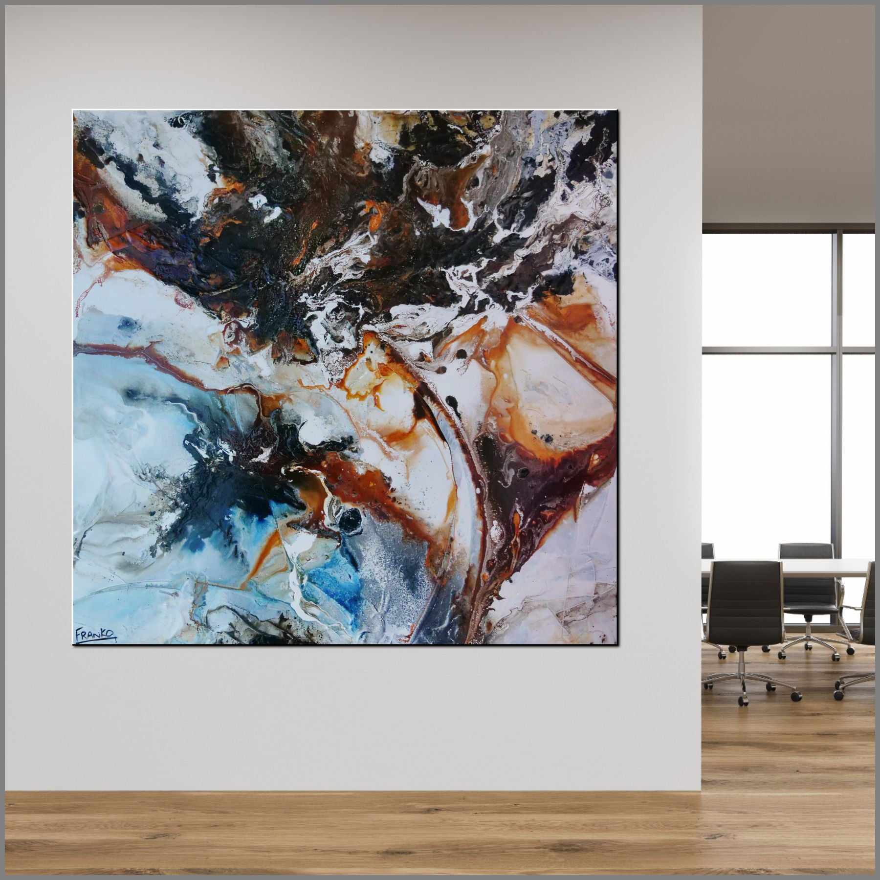 Gamma Oxide 120cm x 120cm Abstract Textured Painting in White & Black - Modern Wall Art for Living Room, Bedroom, or Office Decor