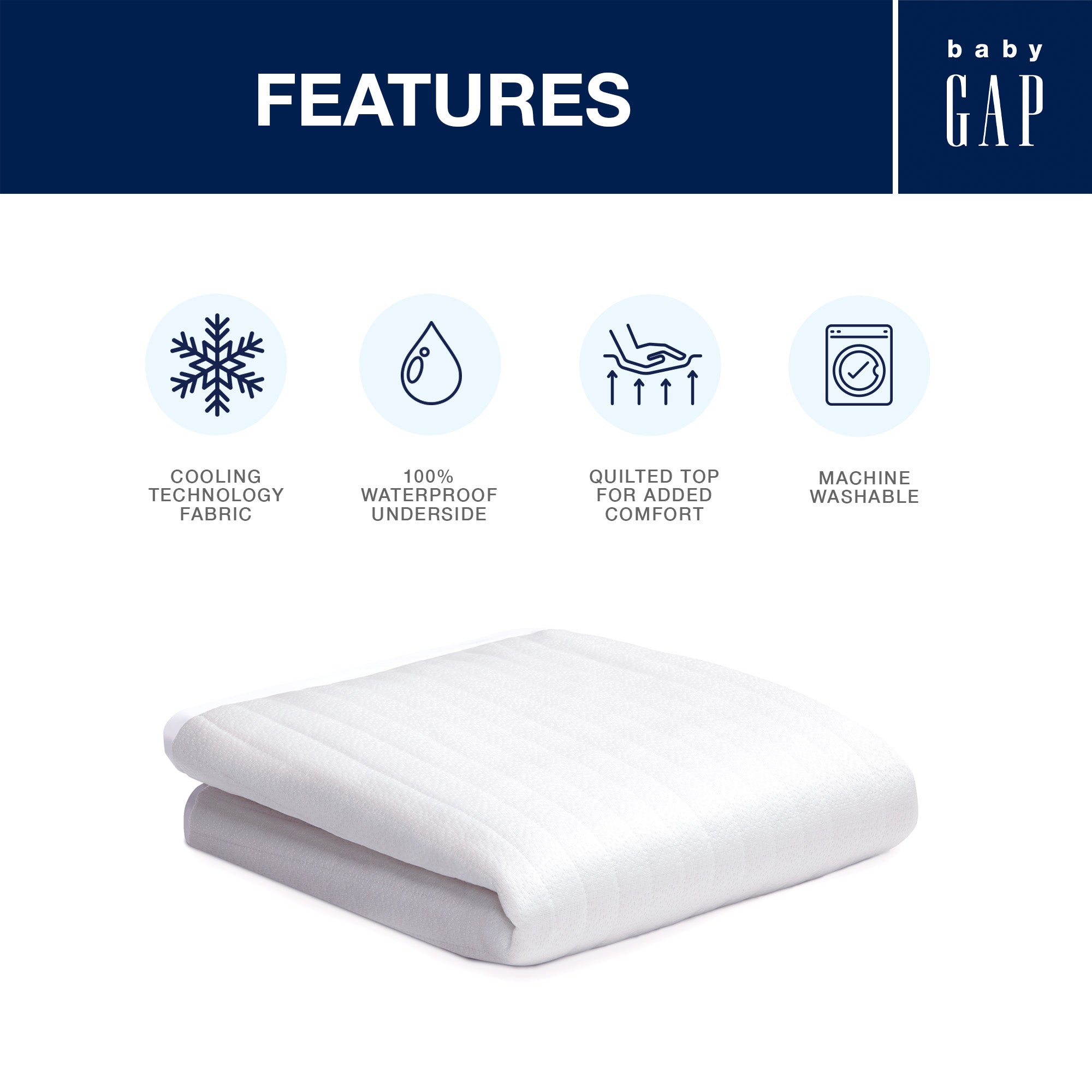 BabyGap Cooling Crib Mattress Pad & Protector - Breathable Waterproof Cover for Infant Safety | Perfect for Nursery, Daycare & Travel Use