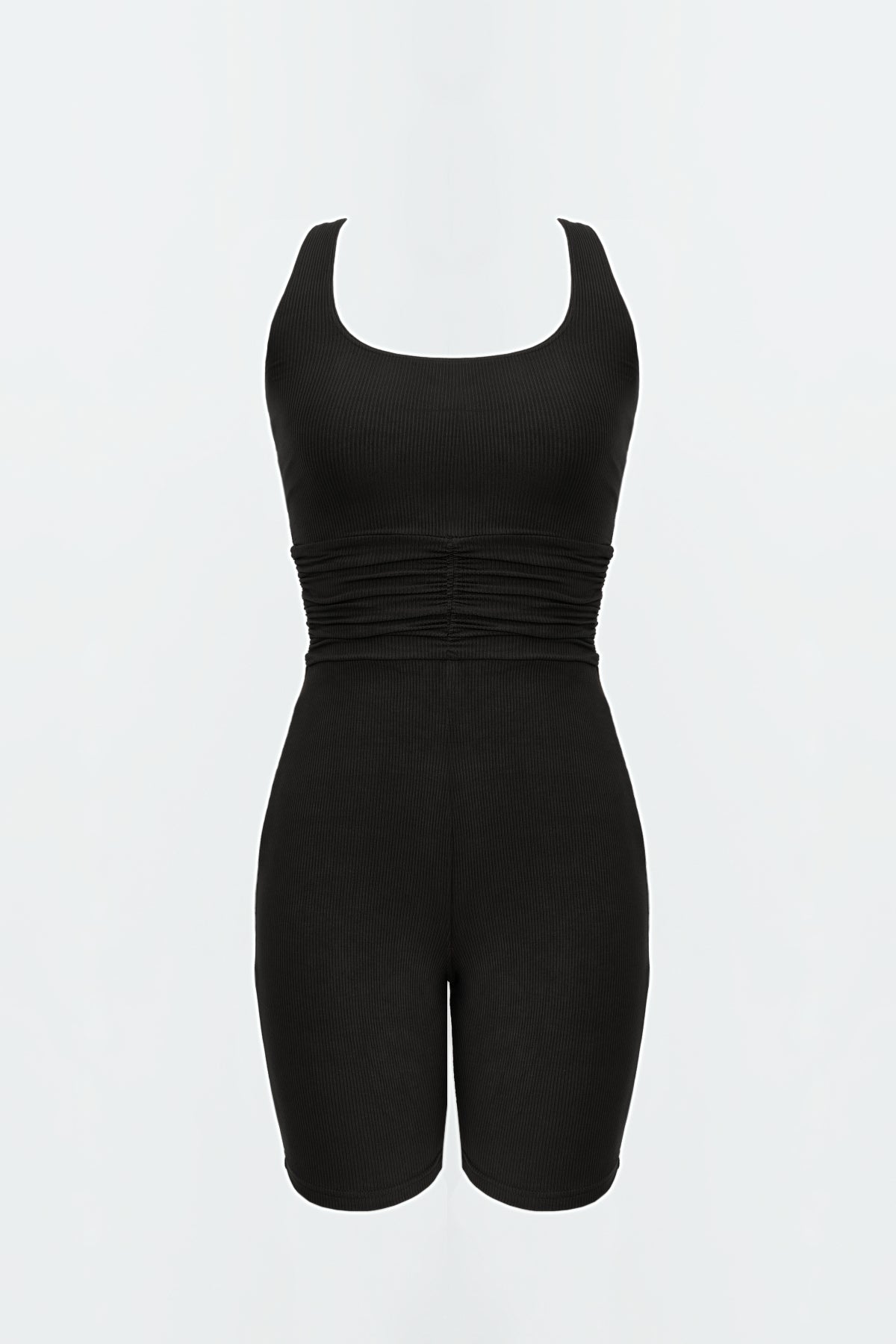 Gia Ruched Romper for Women - Stretchy Black Jumpsuit with V-Neck & Short Sleeves | Perfect for Summer Outfits, Beach Vacations & Casual Wear