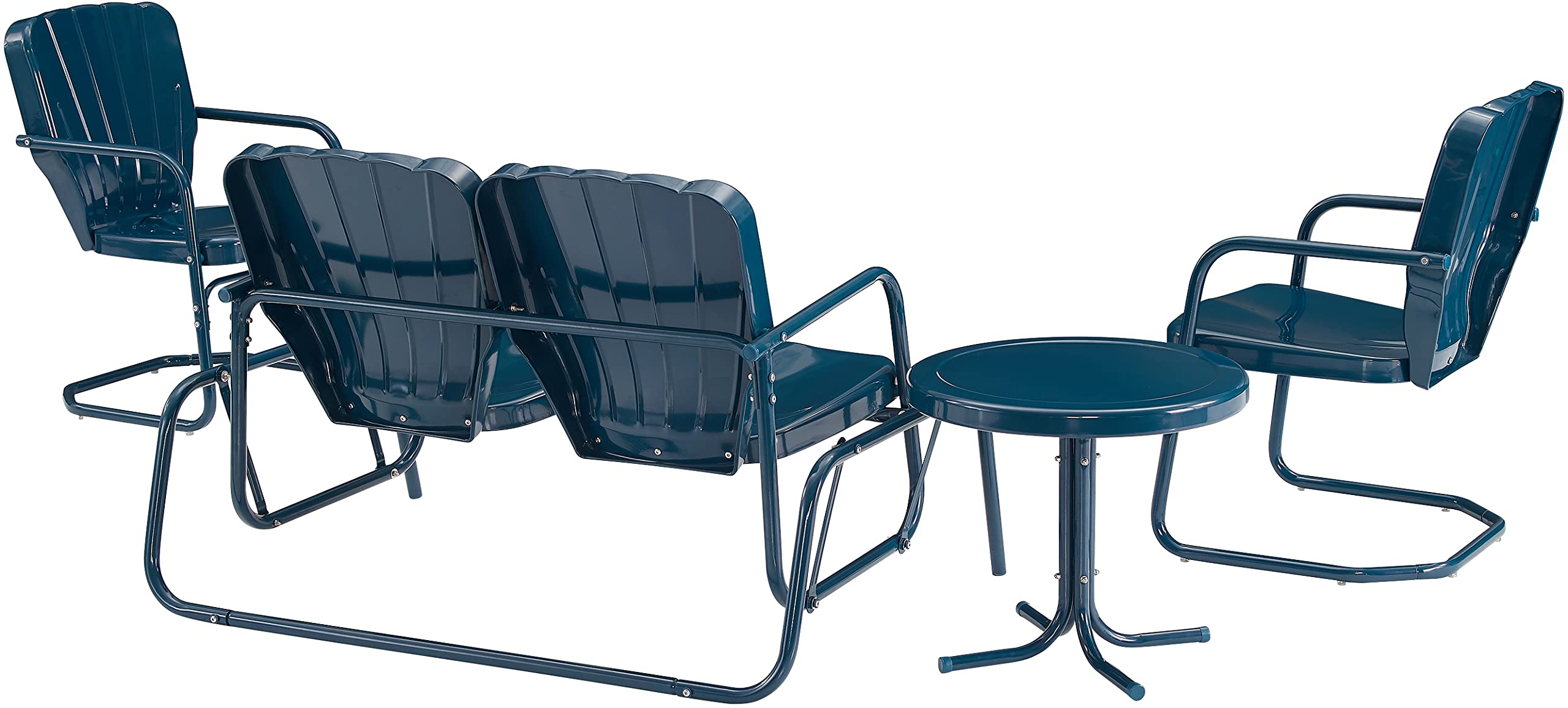 Crosley Furniture Ridgeland 4-Piece Retro Metal Outdoor Loveseat Glider Patio Set - Navy Gloss Finish - Perfect for Porch, Deck, Garden & Backyard Relaxation