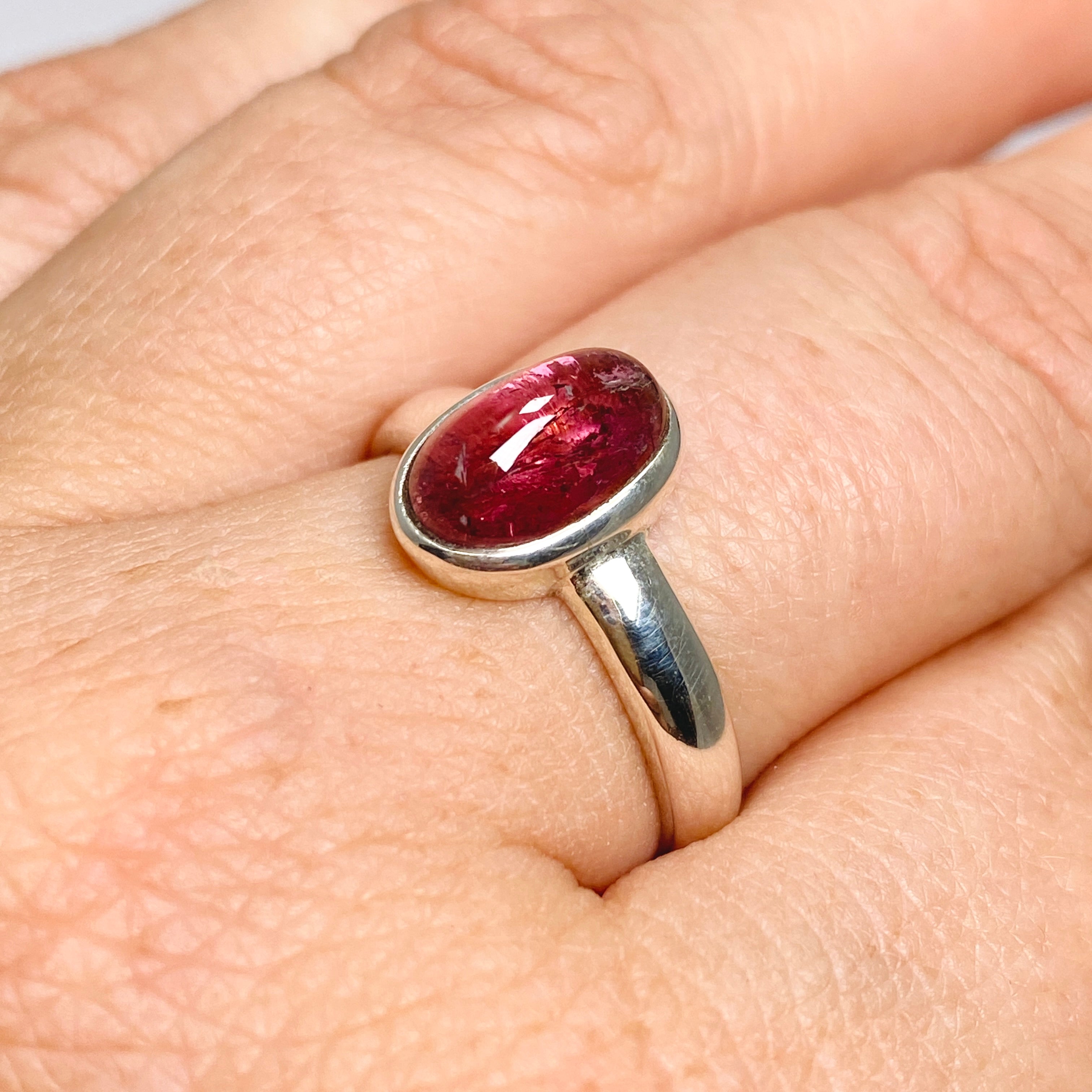 Pink Tourmaline Oval Cabochon Ring - Size 7.5 - PRGJ733 - Elegant Jewelry for Women, Perfect for Weddings, Anniversaries & Special Occasions
