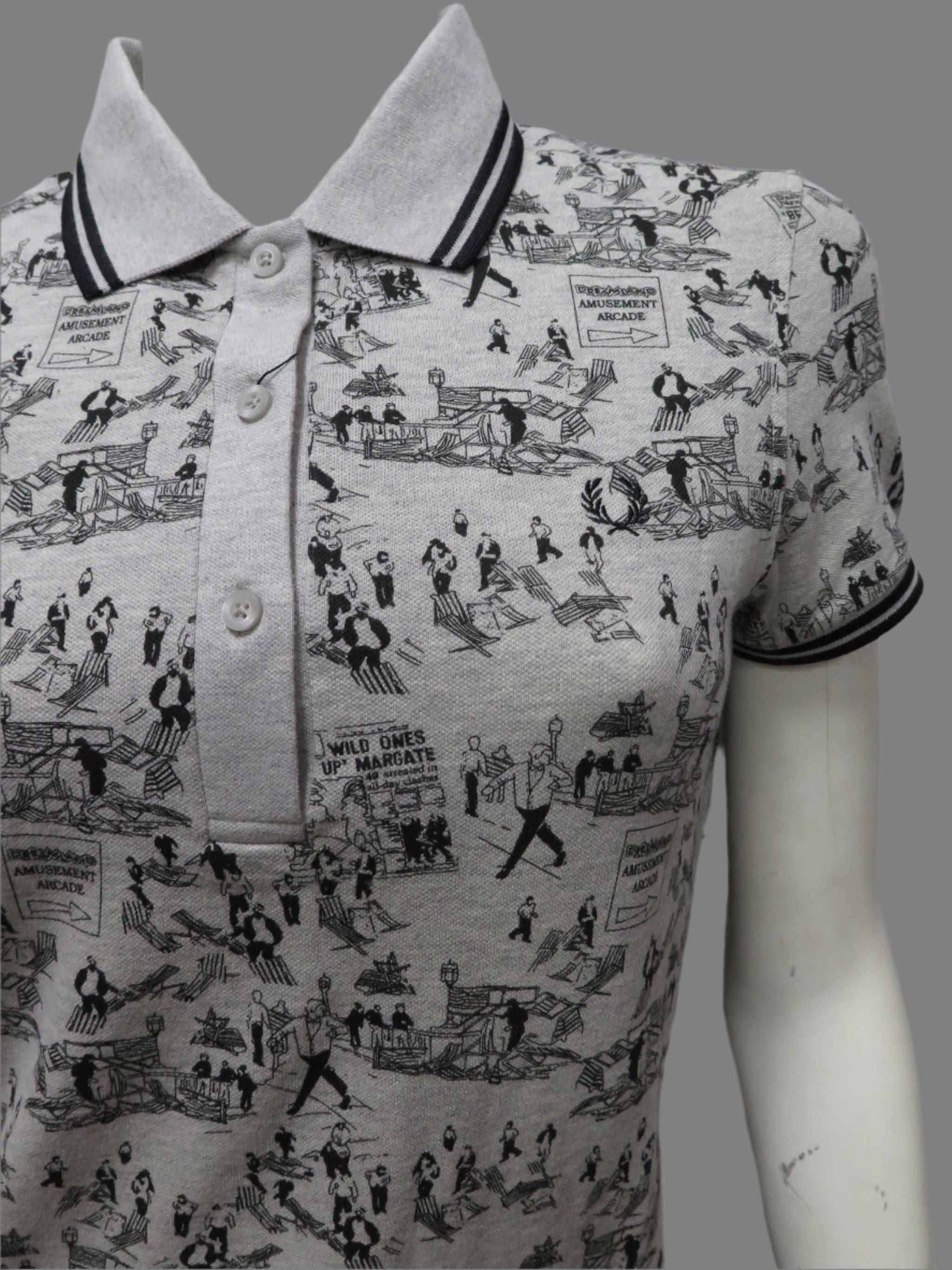Women's Whitsun Weekend Print Shirt in Marble Grey - Casual Summer Blouse for Beach Outings, Picnics & Vacation Wear