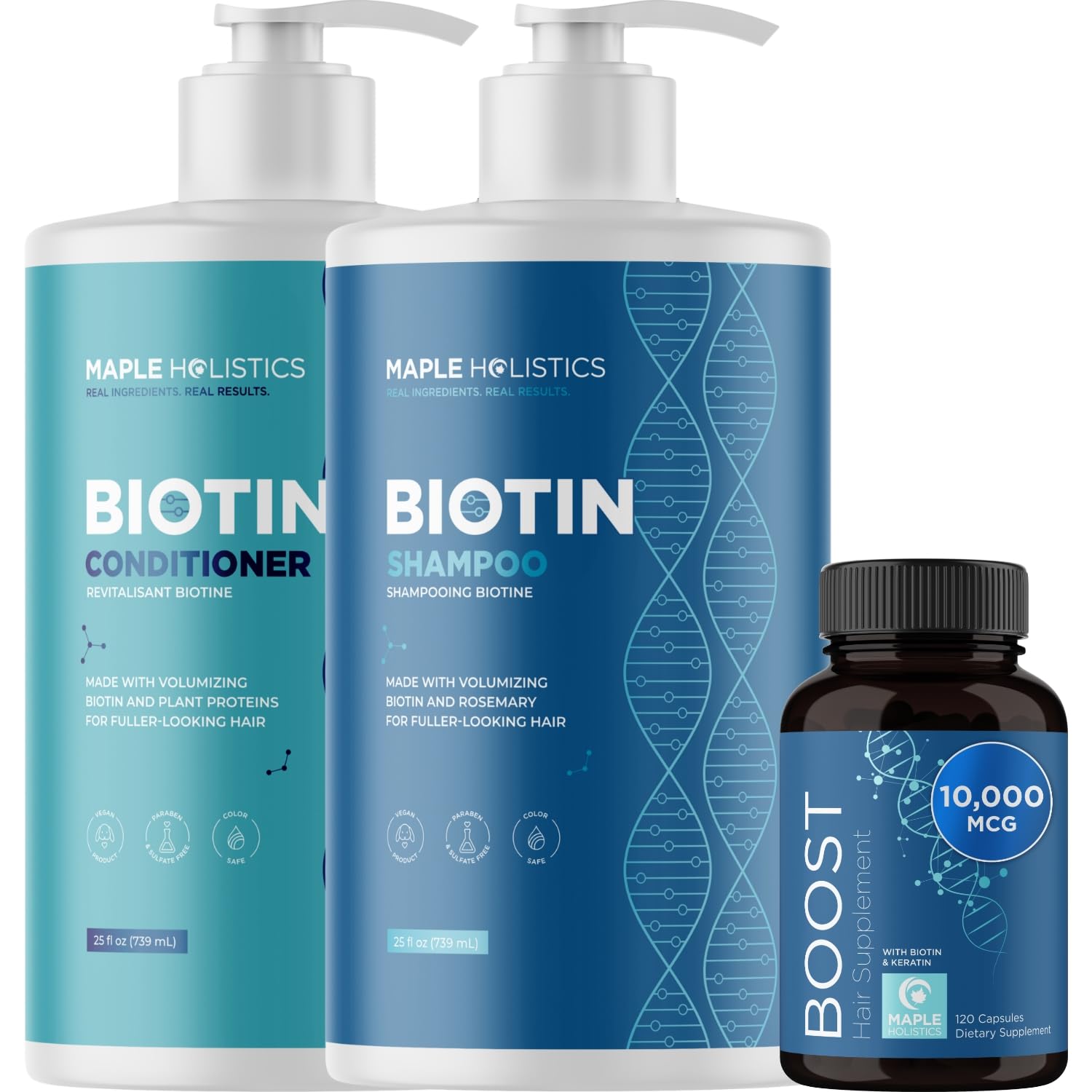 Biotin Hair Growth Supplement & Volumizing Shampoo Conditioner Set for Men & Women - Thinning Hair Treatment with Biotin Pills & Hair Care Bundle | Promotes Healthy Hair Growth for Daily Use & Hair Loss Prevention