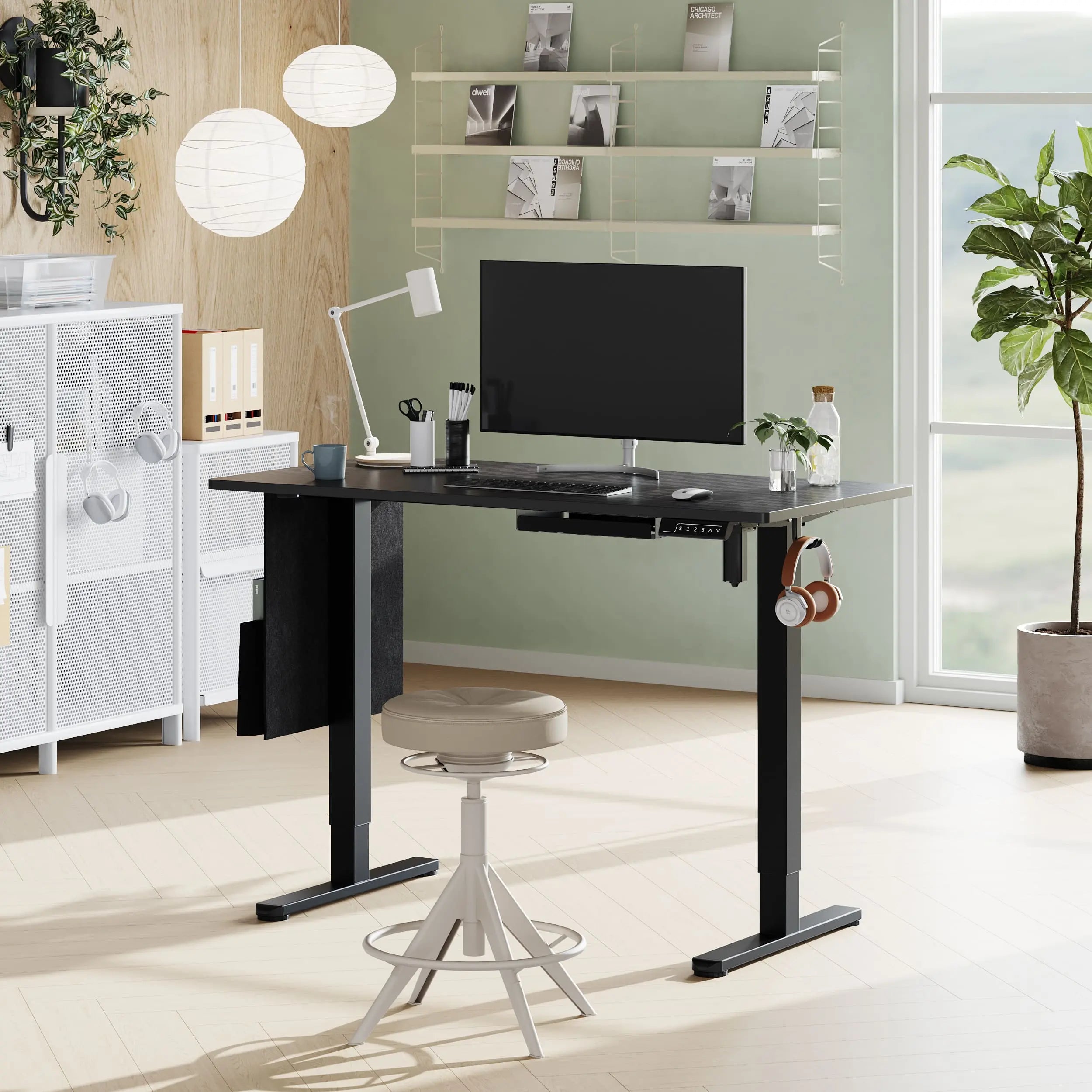Bestier 47/55 Inch Electric Standing Desk - Adjustable Height, Built-in Headset Hooks & Storage Bag for Home Office, Gaming & Study Workspace