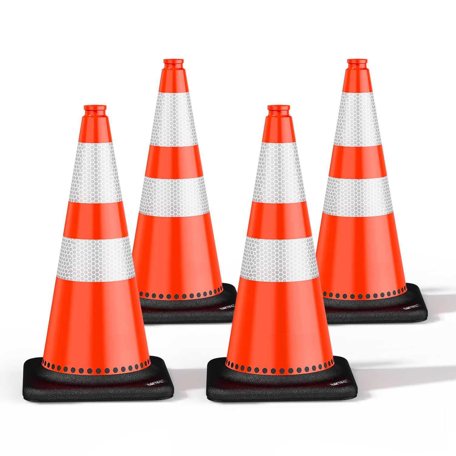 (4 Pack) BATTIFE 28 Inch Heavy Duty Traffic Cones with Weighted Black Base - High Visibility PVC Orange Safety Cones for Road Construction, Parking Control, School Zones & Emergency Situations - Perfect for Driveways, Events & Traffic Management