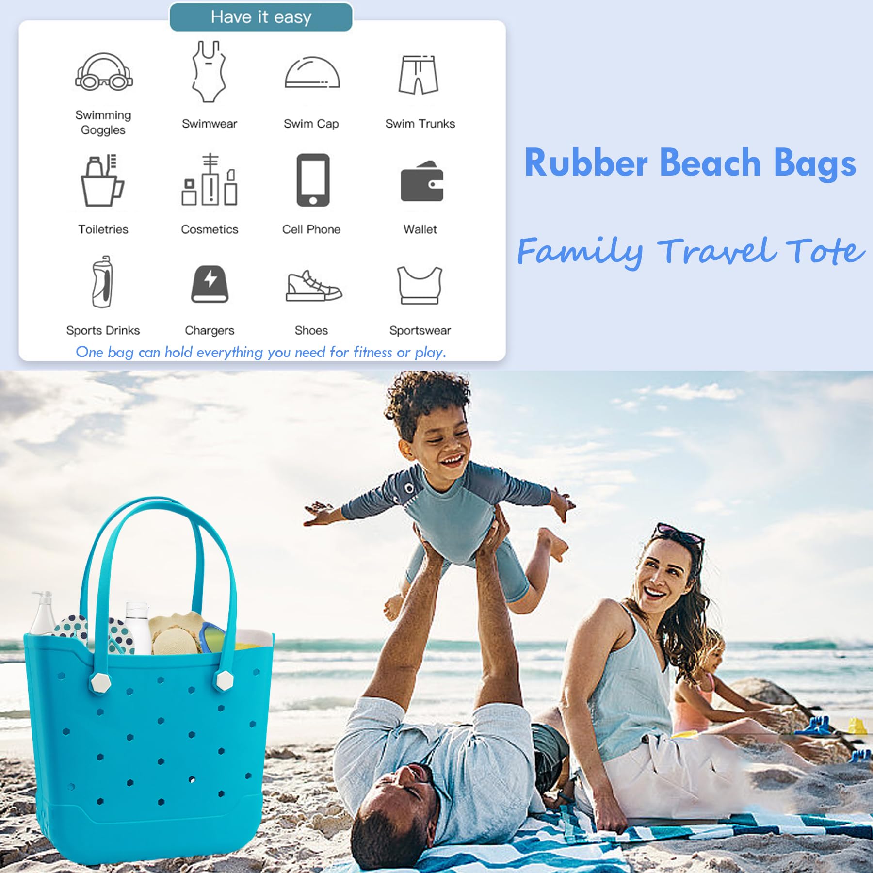 Waterproof EVA Beach Tote Bag - Lightweight Travel & Sports Tote for Men & Women - Perfect for Beach, Pool & Outdoor Activities