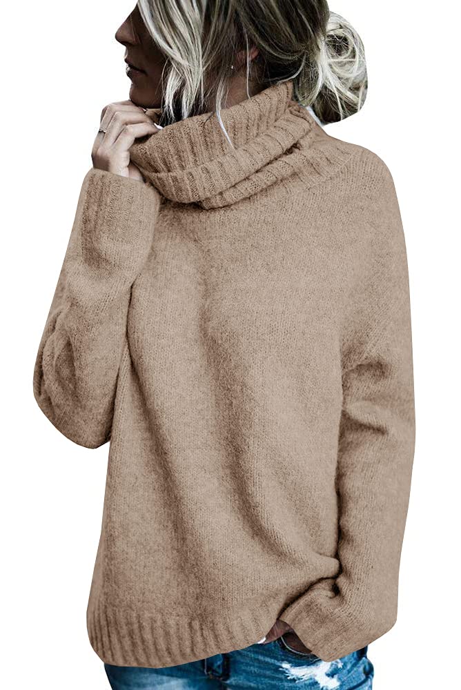 FISACE Women's Oversized Turtleneck Pullover Sweater - Cable Knit Long Sleeve Casual Sweater Top for Fall & Winter - Cozy Office Wear, Date Night Outfit, Holiday Fashion