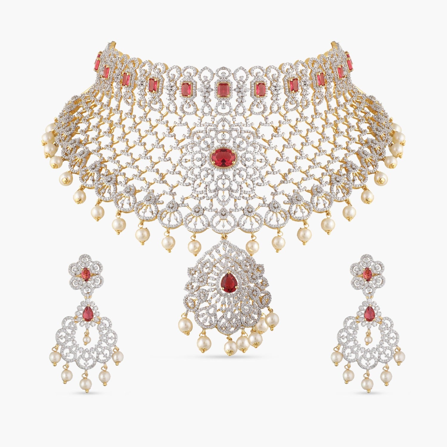 Aruni Nakshatra CZ Bridal Choker Set - Elegant Rhinestone Necklace for Weddings, Prom, Evening Parties & Special Occasions