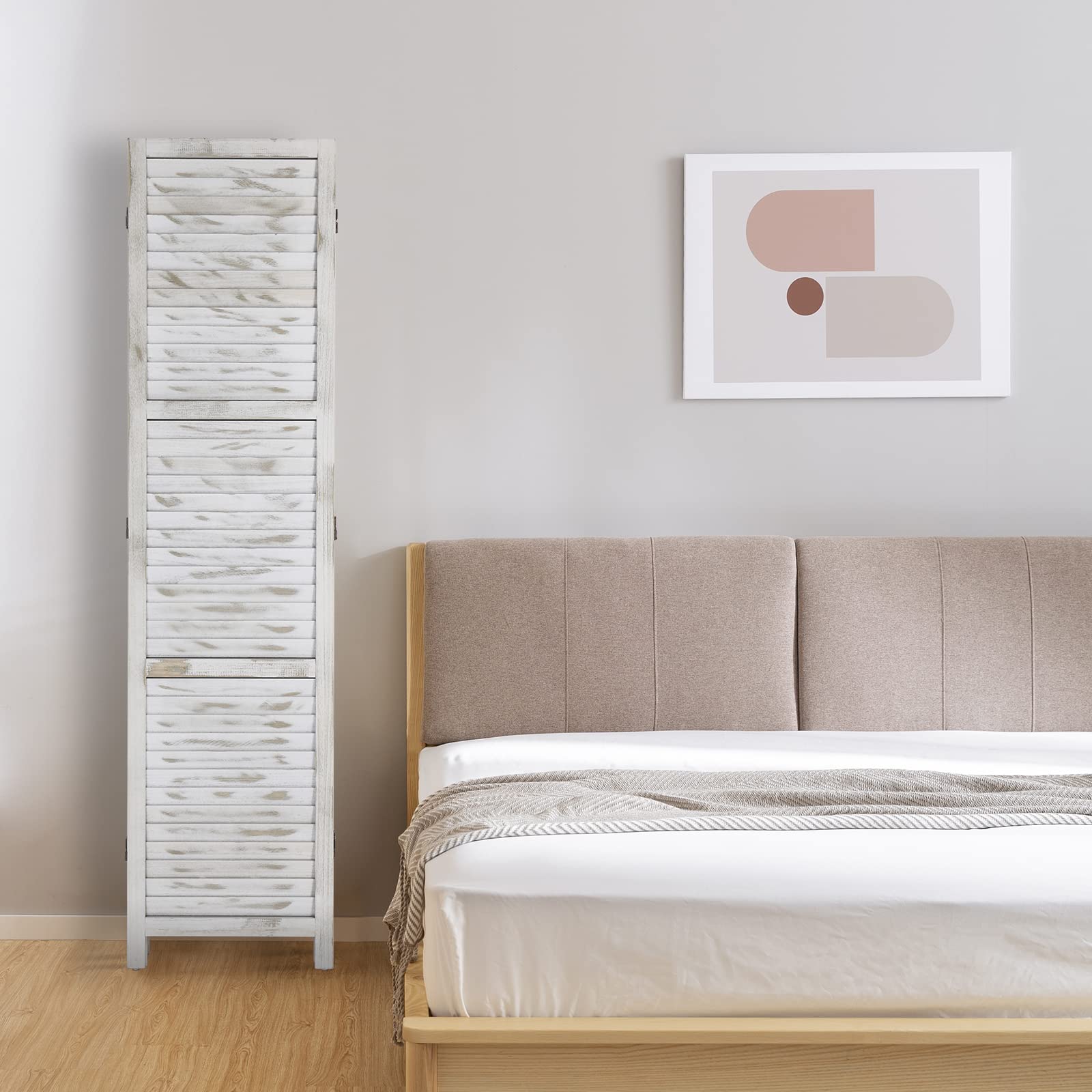 Bonnlo 5.9 Ft Tall Wood Room Divider Privacy Screen - 6 Panel Folding Partition Wall Divider for Home & Office - Freestanding Hinged Space Separator Screen (Grey) - Perfect for Living Room, Bedroom, Studio or Workspace Privacy