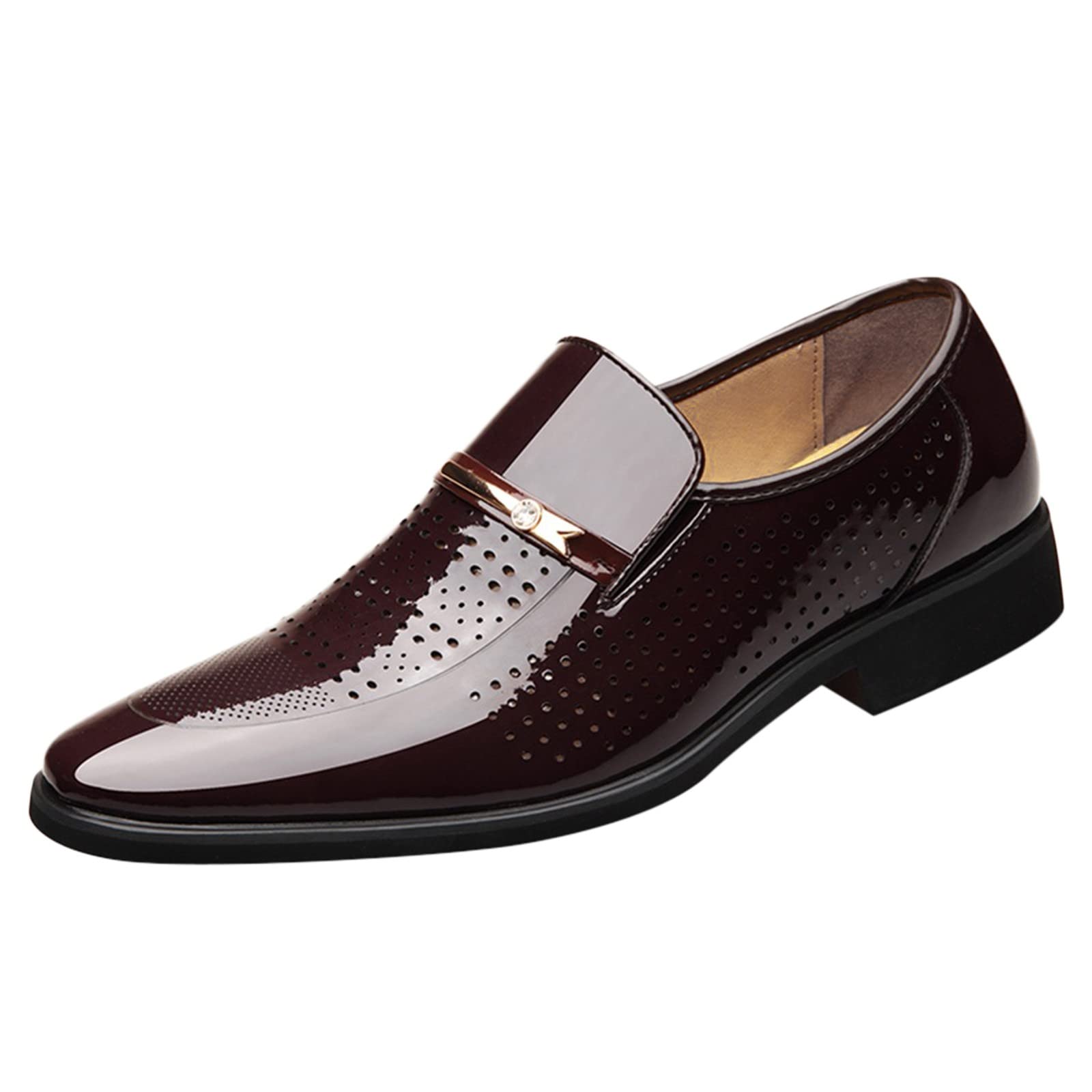 Men's Classic Leather Oxford Shoes - Fashionable Hollow Out Metal Strip Suede Dress Shoes for Business & Formal Occasions