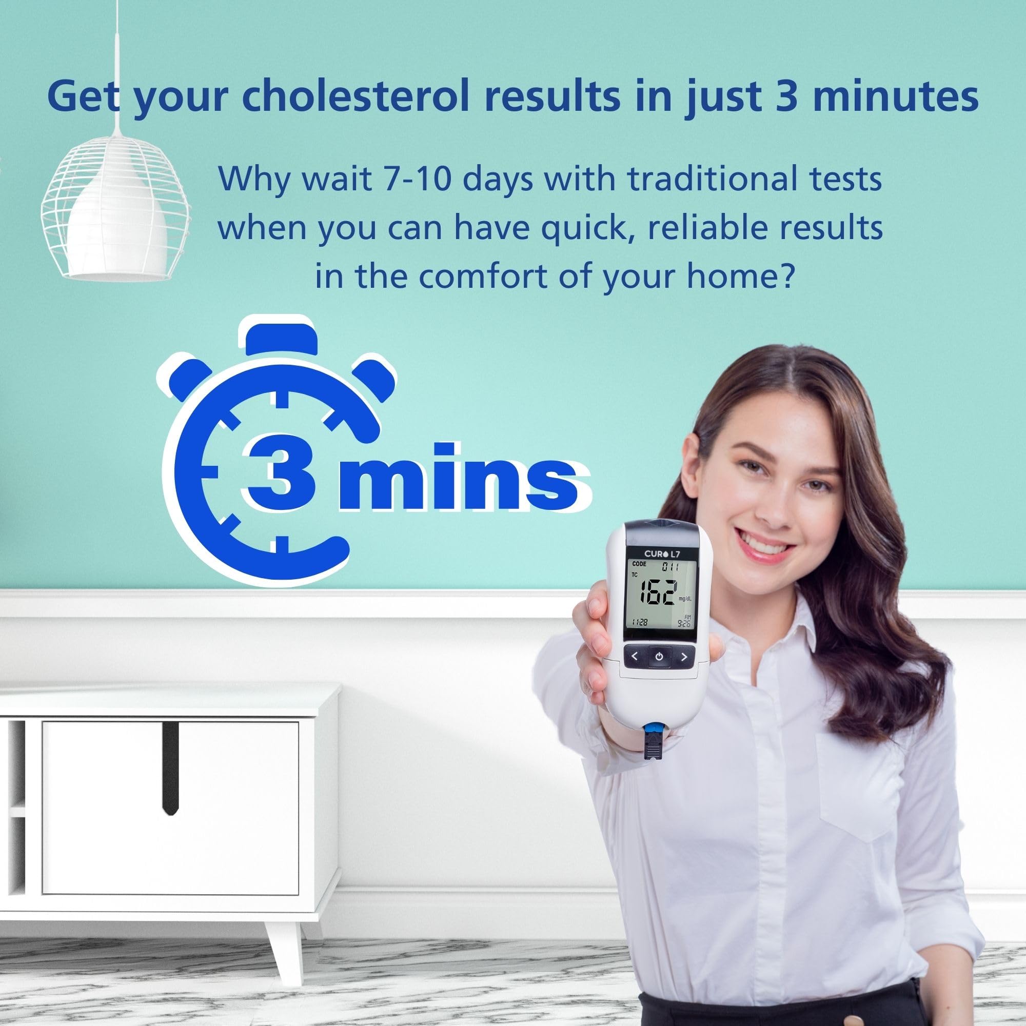 CUROFIT Easy-to-Use Blood Cholesterol Test Kit - FDA Approved Home Testing with Professional Accuracy, Multiple Results & Memory Storage | Heart Health Monitoring for Adults & Seniors | Perfect for Home Use, Travel & Routine Checkups