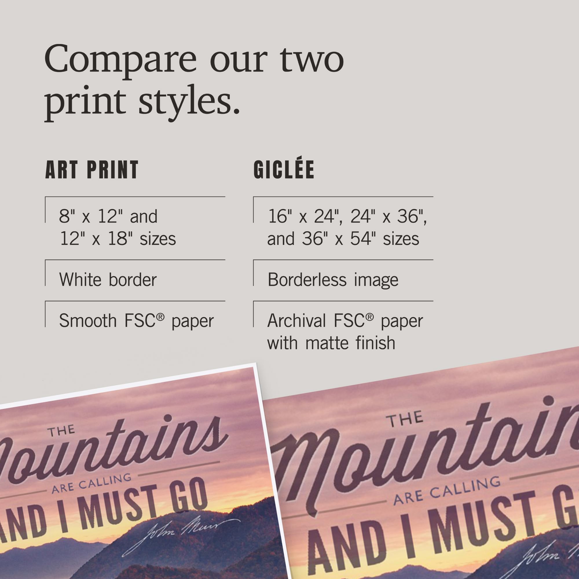 Lantern Press 12x18 Inch John Muir 'The Mountains Are Calling' Art Print - North Georgia Mountains Sunset Wall Decor for Living Room, Bedroom & Office
