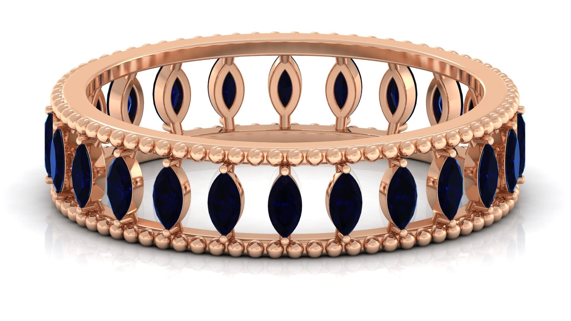 3/4 CT Blue Sapphire Full Eternity Ring - 14K Solid Gold September Birthstone Band Ring for Women - Elegant Beaded Wedding, Anniversary & Engagement Jewelry Gift