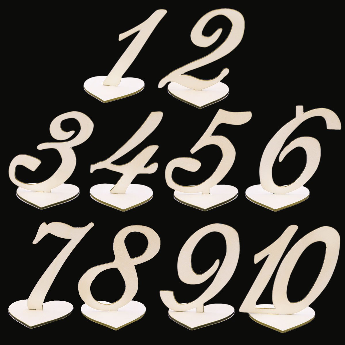 10pcs 1-10 Wooden Table Numbers with Heart-Shaped Holder Base - Elegant Wedding, Birthday Party Decorations - Perfect for Table Setting, Reception, and Special Events