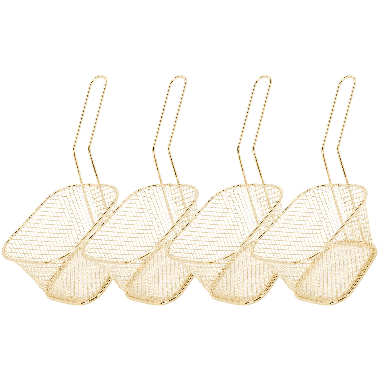 4Pcs Stainless Steel French Fries Strainer - Deep Fry Basket for Blanching, Boiling, Steaming & Frying - Golden Kitchen Tool for Restaurants & Home Cooking