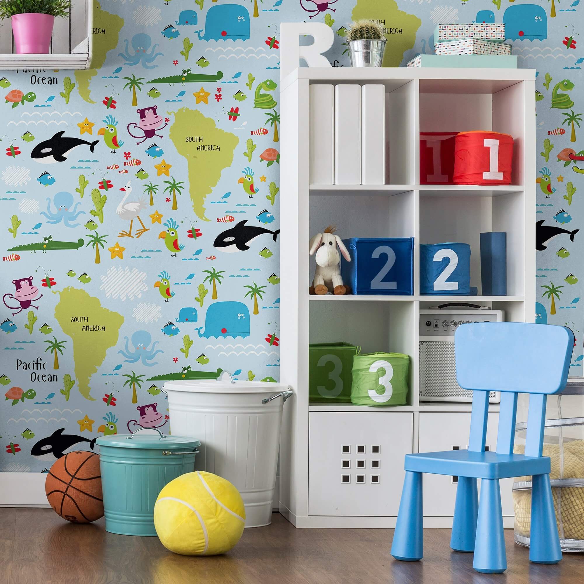 Blue Wildlife Children's Peel and Stick Removable Wallpaper - Self-Adhesive Nursery Decor for Kids Room, Bedroom, Playroom - Easy to Apply & Remove Wall Decals (6350) - Perfect for Nursery, Playroom & Kids Bedroom Decor